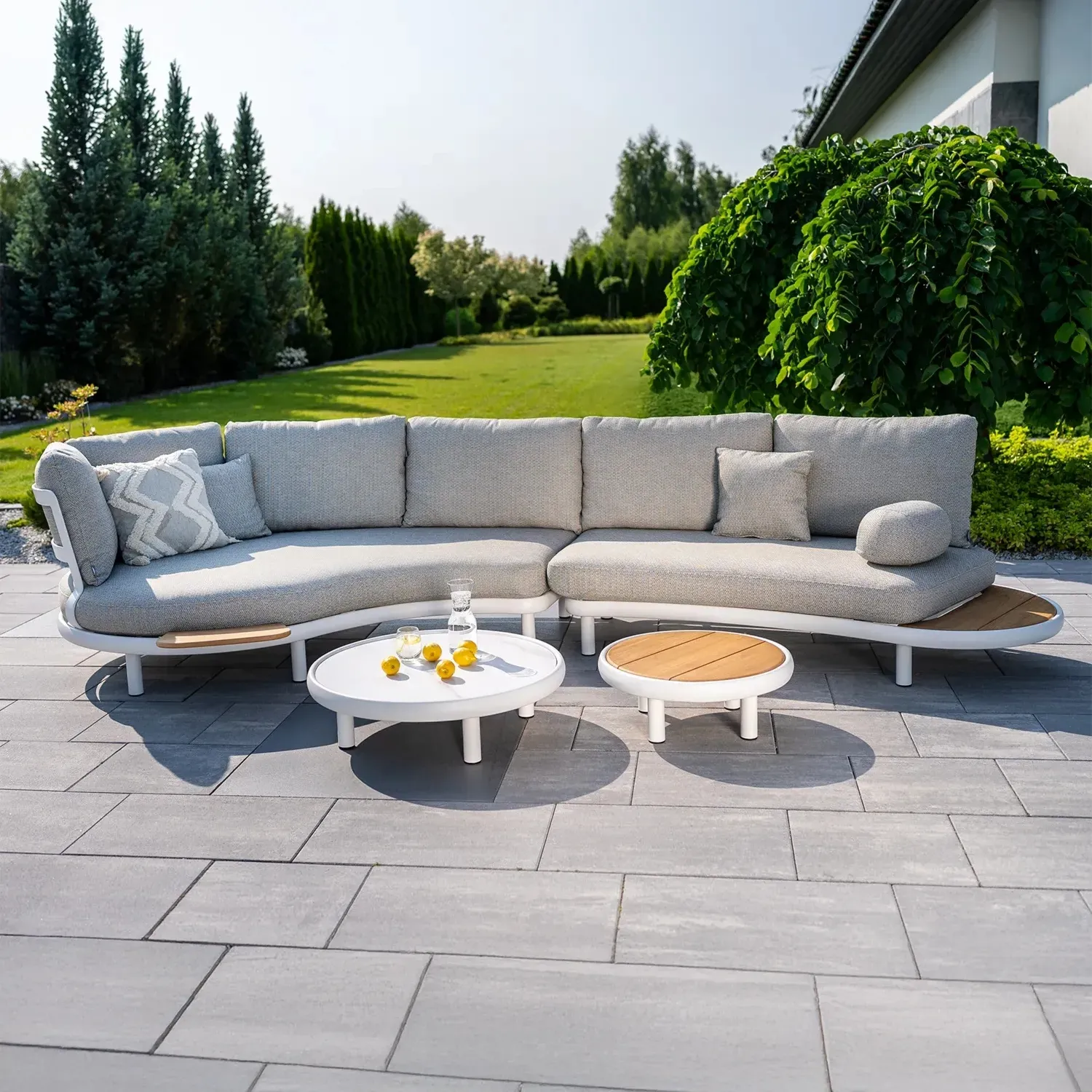 Nowoczesny zestaw mebli ogrodowych CLOUD ZUMM biały aluminium teak