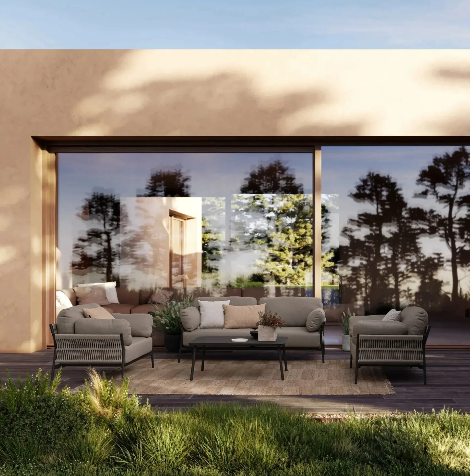 Zestaw mebli ogrodowych PARDIS sofa, dwa fotele, stolik kawowy Bizzotto czarny QS25 aluminium