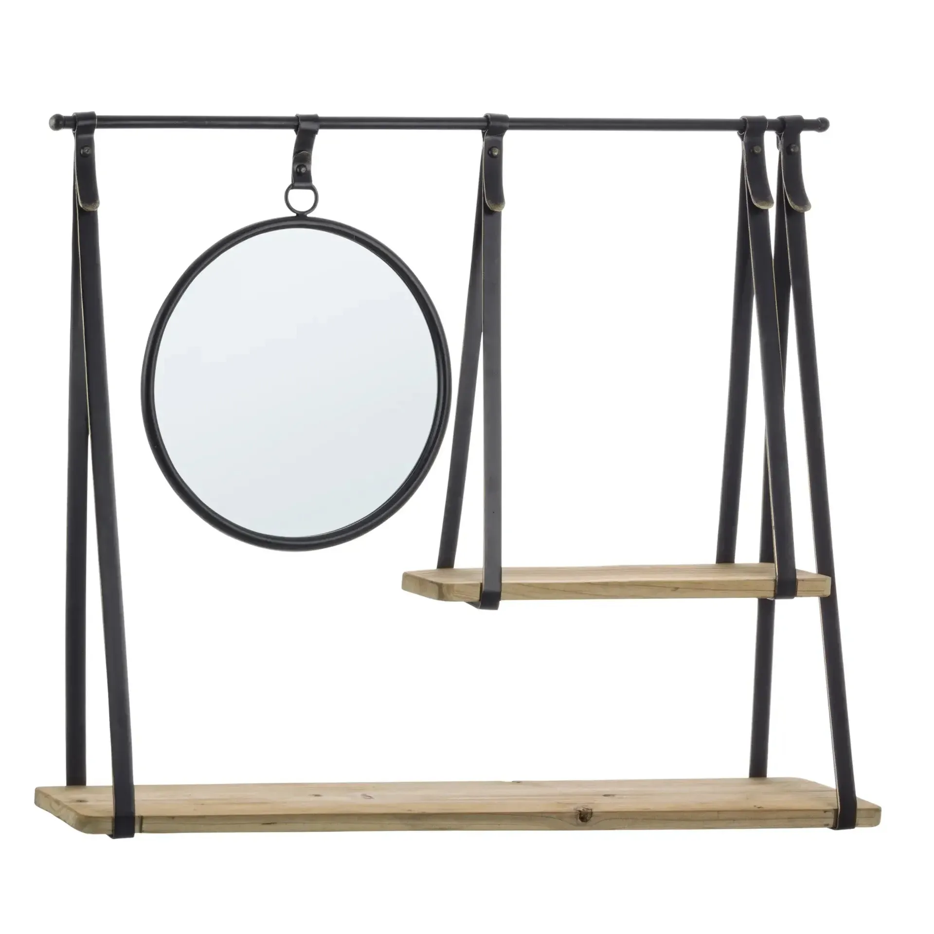 Półka wisząca z lustrem JERROD Bizzotto naturalna stal + drewno 100x80