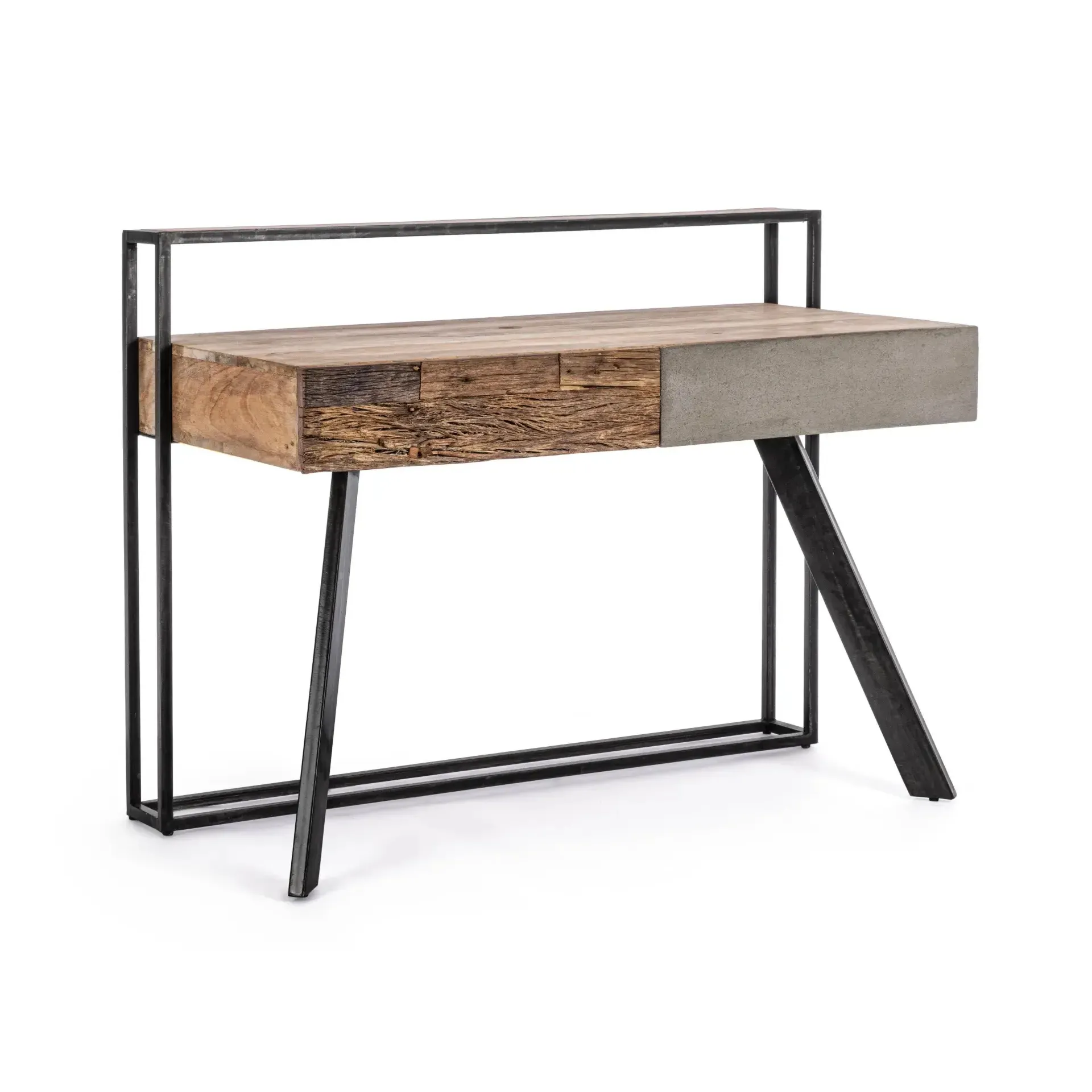 Biurko z szufladami MANCHESTER Bizzotto naturalne stal + drewno z recyklingu 120x60x92