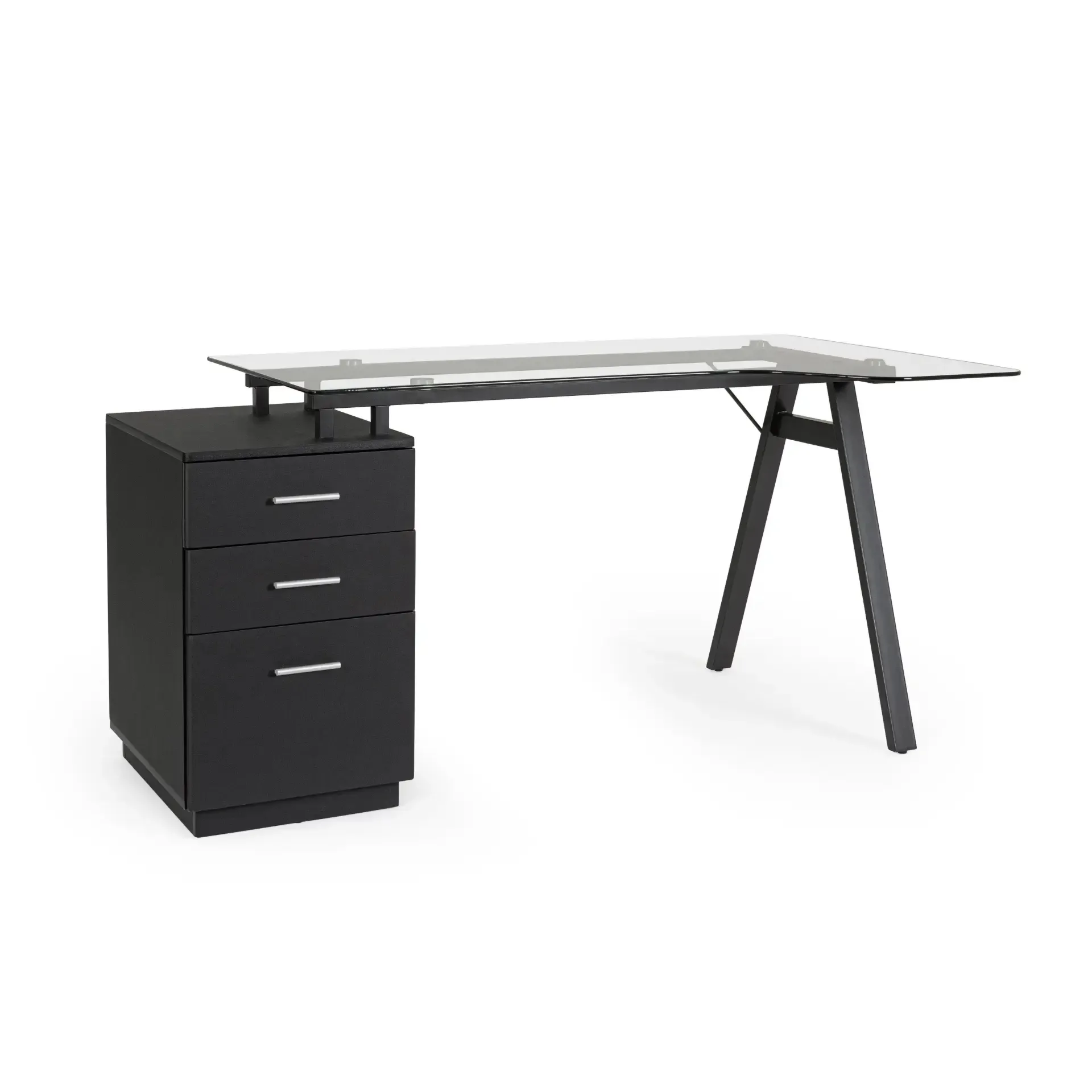 Biurko z kontenerkiem z szufladami CHARLIE Bizzotto czarne  stal + szkło + MDF 150x80x75