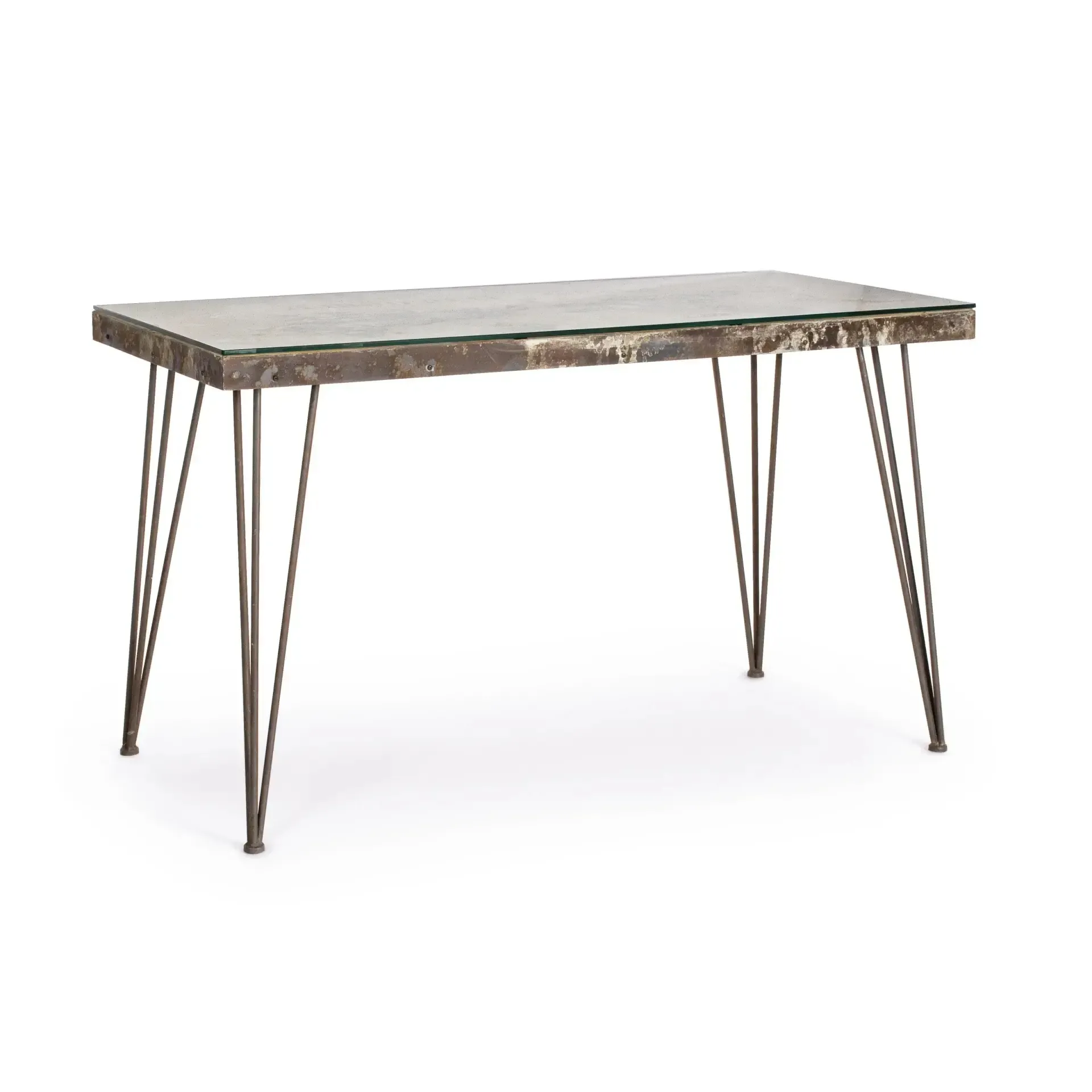 Biurko industialne ATLANTIDE Bizzotto brązowe stal + szkło + MDF 130x65x75