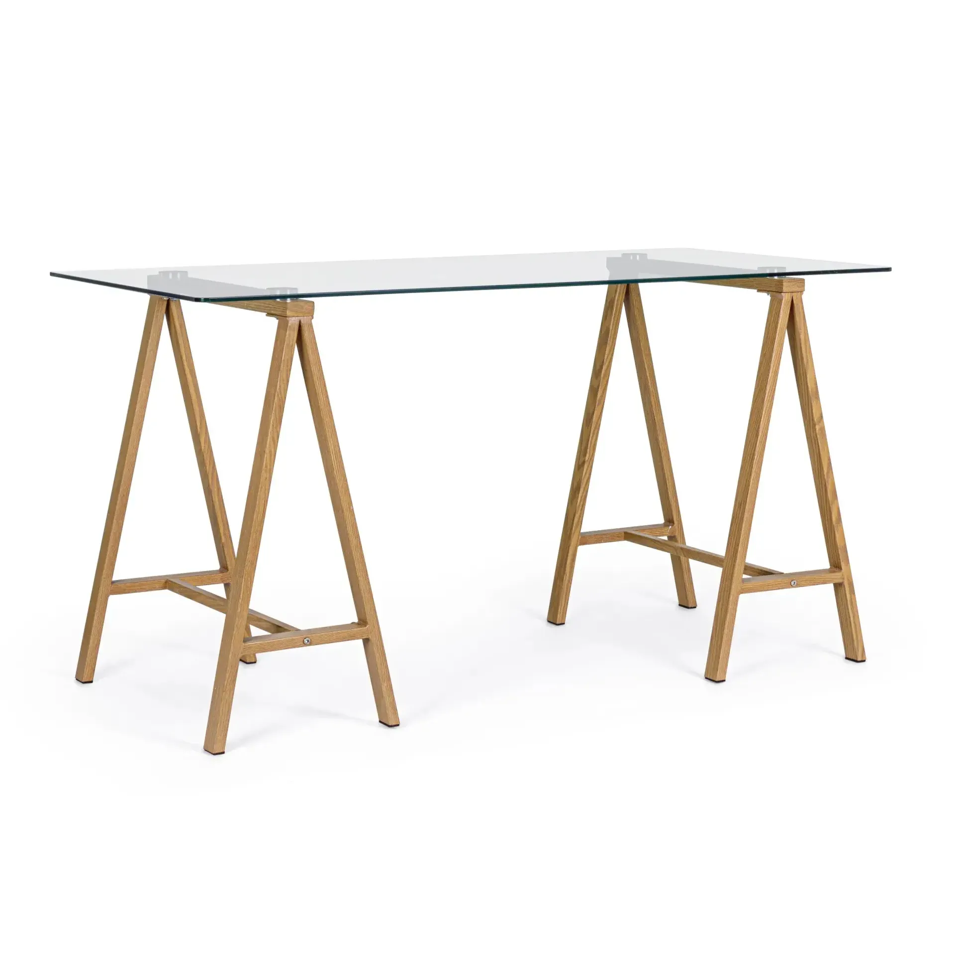 Biurko z przezroczystym blatem ALCHIMIA Bizzotto transparentne szkło + stal z efektem drewna 140x70x76