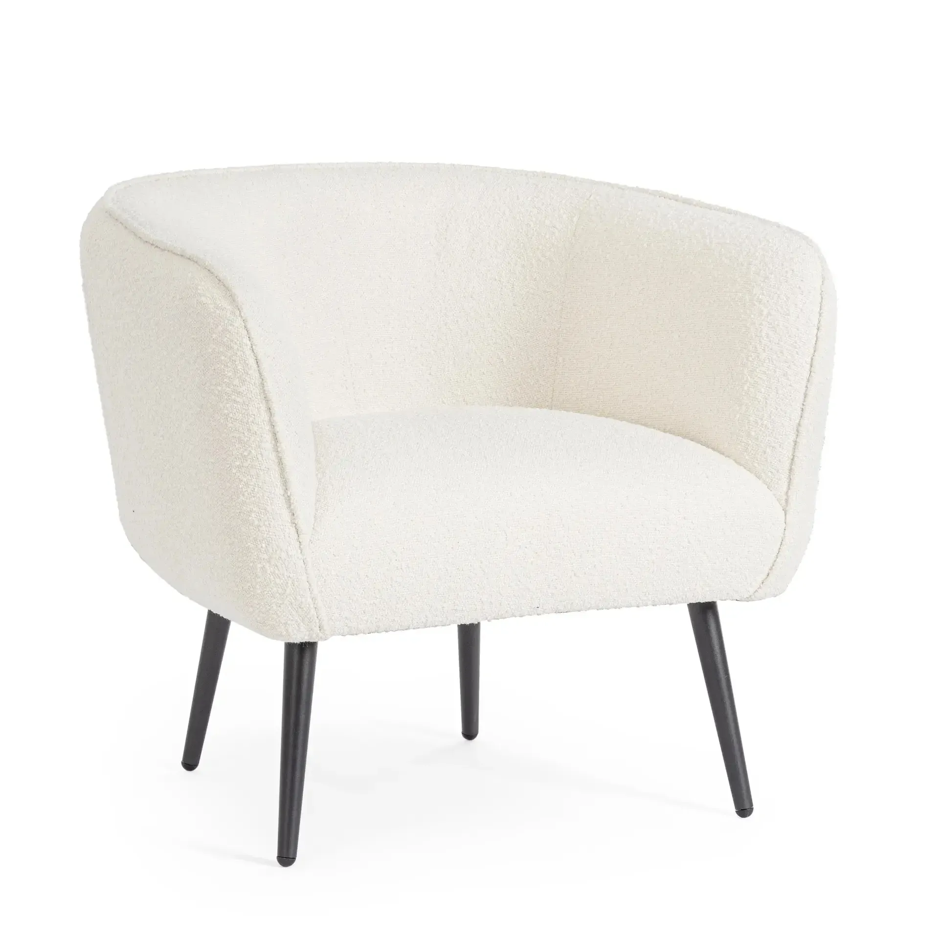 Fotel z siedziskiem kubełkowym AVRIL Bizzotto biały tkanina tapicerska efekt bouclé 76x70x68