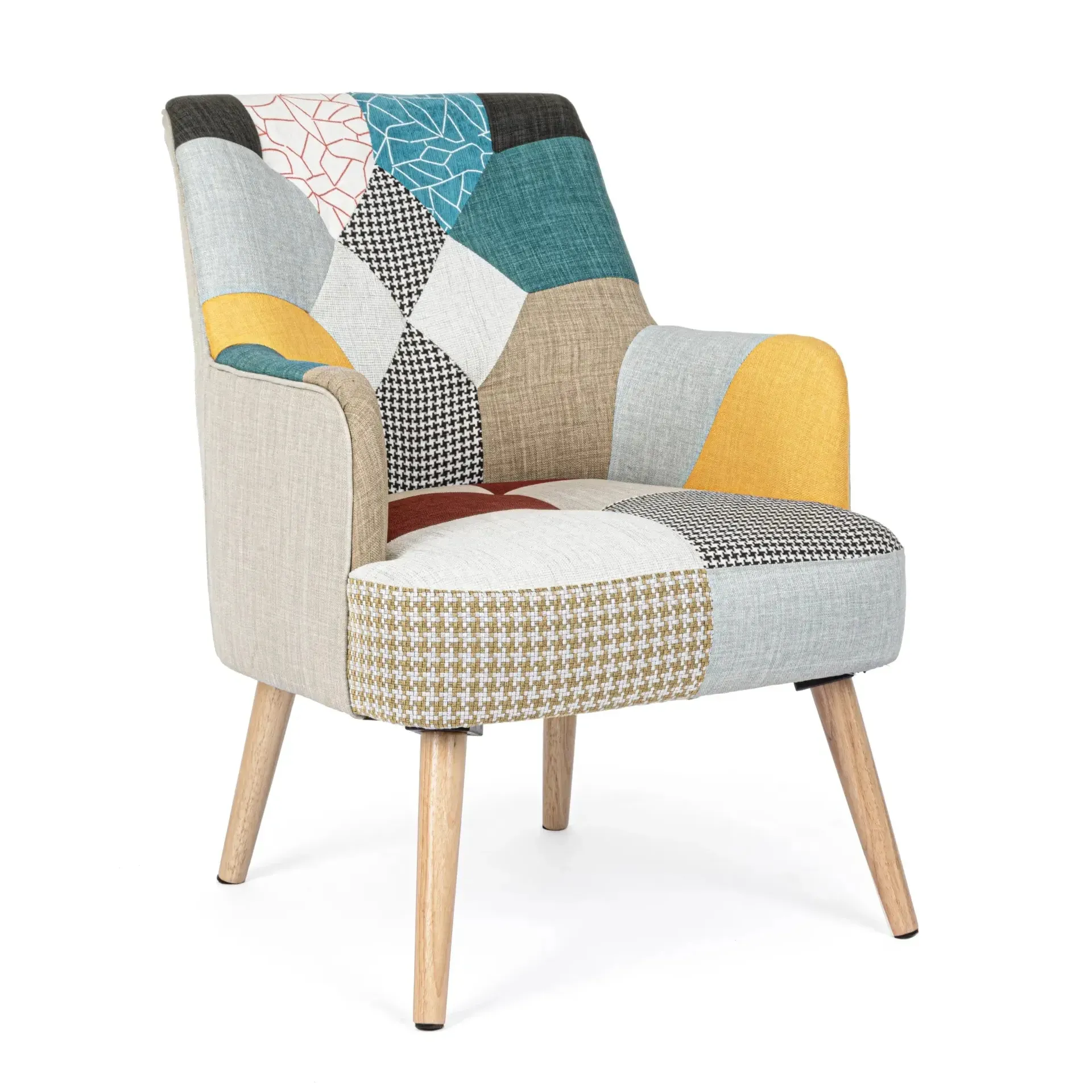 Patchworkowy Fotel GALATEA Bizzotto wielokolorowy tkanina tapicerska 60x67x79