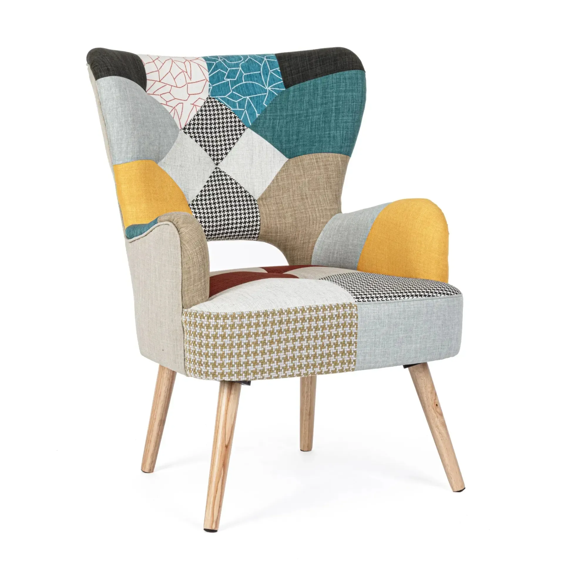 Patchworkowy Fotel GALATEA Bizzotto wielokolorowy tkanina tapicerska 65x68x92