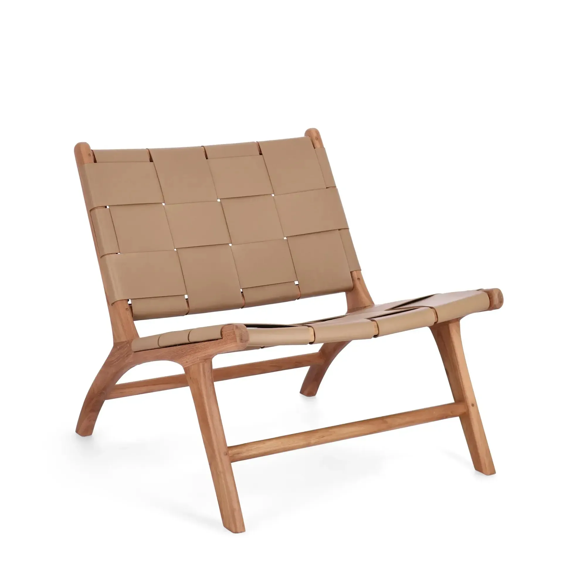 Fotel JOANNA Bizzotto beżowy drewno teakowe skóra 65x79x69