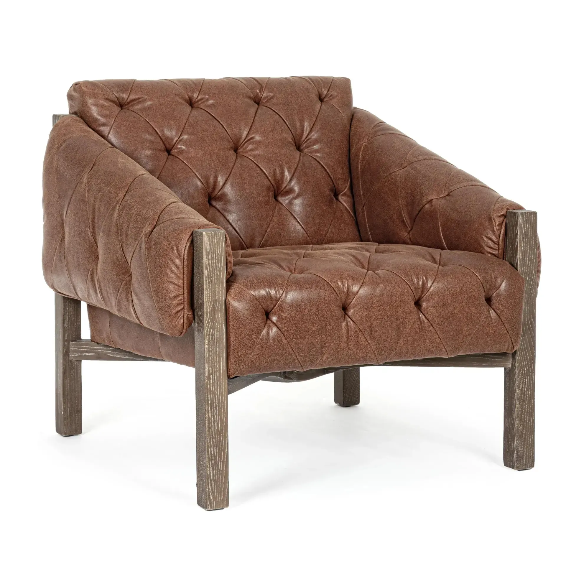 Klasyczny fotel HARRISON Bizzotto brązowy ze skóry ekologicznej 83.5x81.5x76