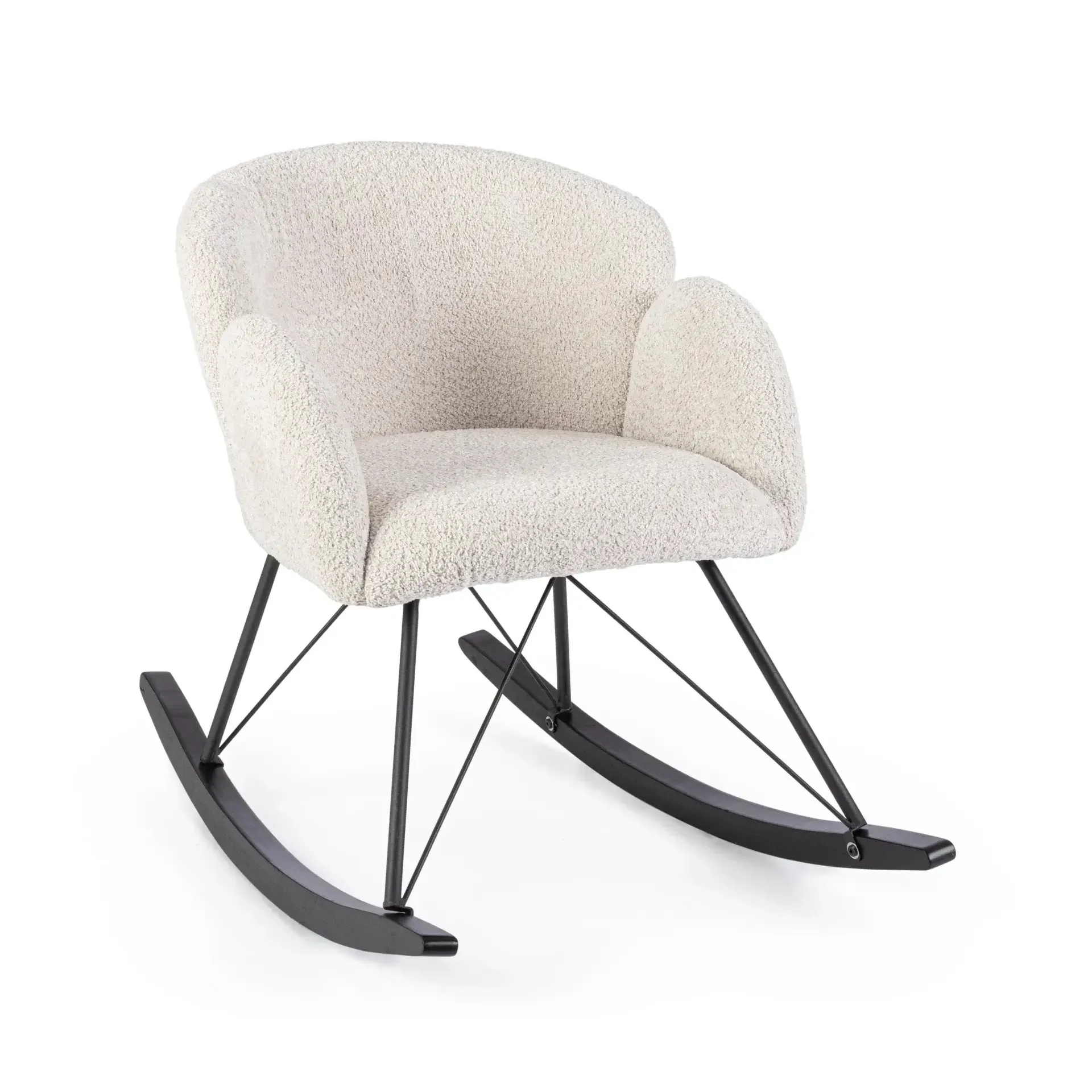 Fotel bujany SIBILLA Bizzotto biały tkanina tapicerska z efektem Boucle 86x62x72