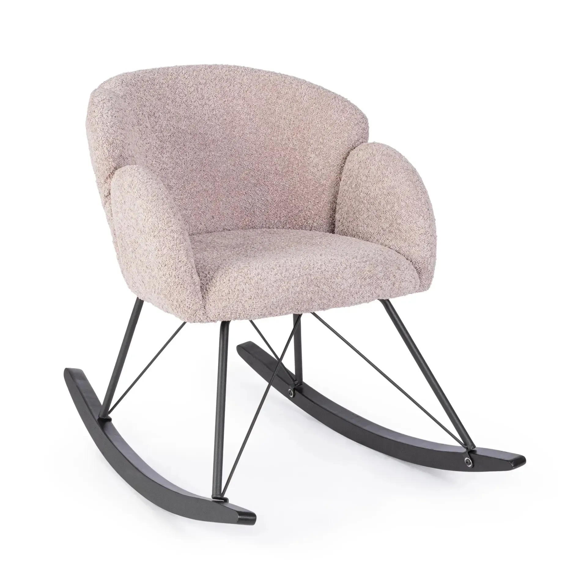 Fotel bujany SIBILLA Bizzotto beżowy tkanina tapicerska z efektem Boucle 86x62x72