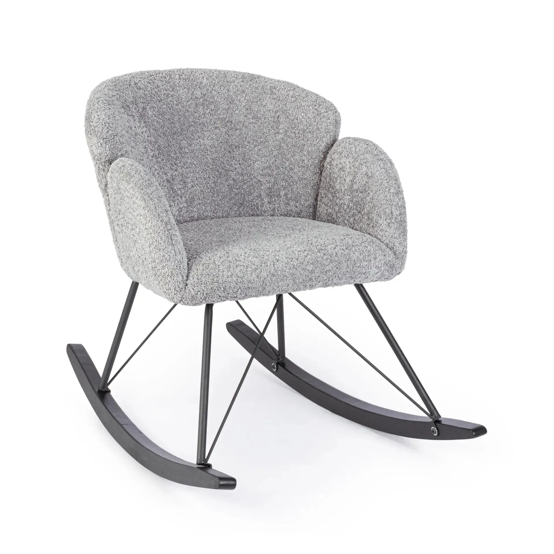 Fotel bujany SIBILLA Bizzotto jasnoszary tkanina tapicerska z efektem Boucle 86x62x72