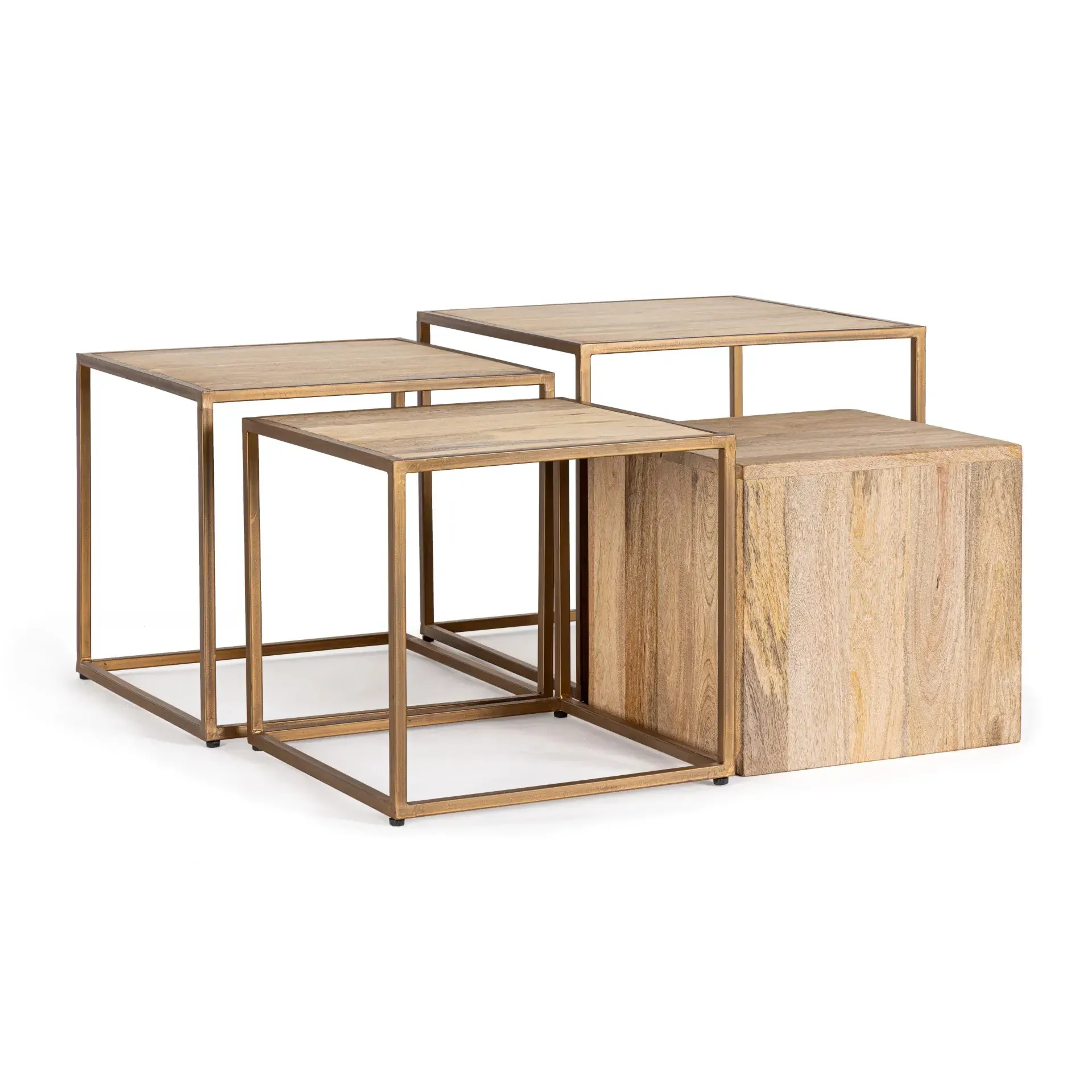 Zestaw stolików kawowych JAIDEV Bizzotto naturalny drewno mango 38x38x36 | 42x42x39 | 46x46x42 | 50x50x45