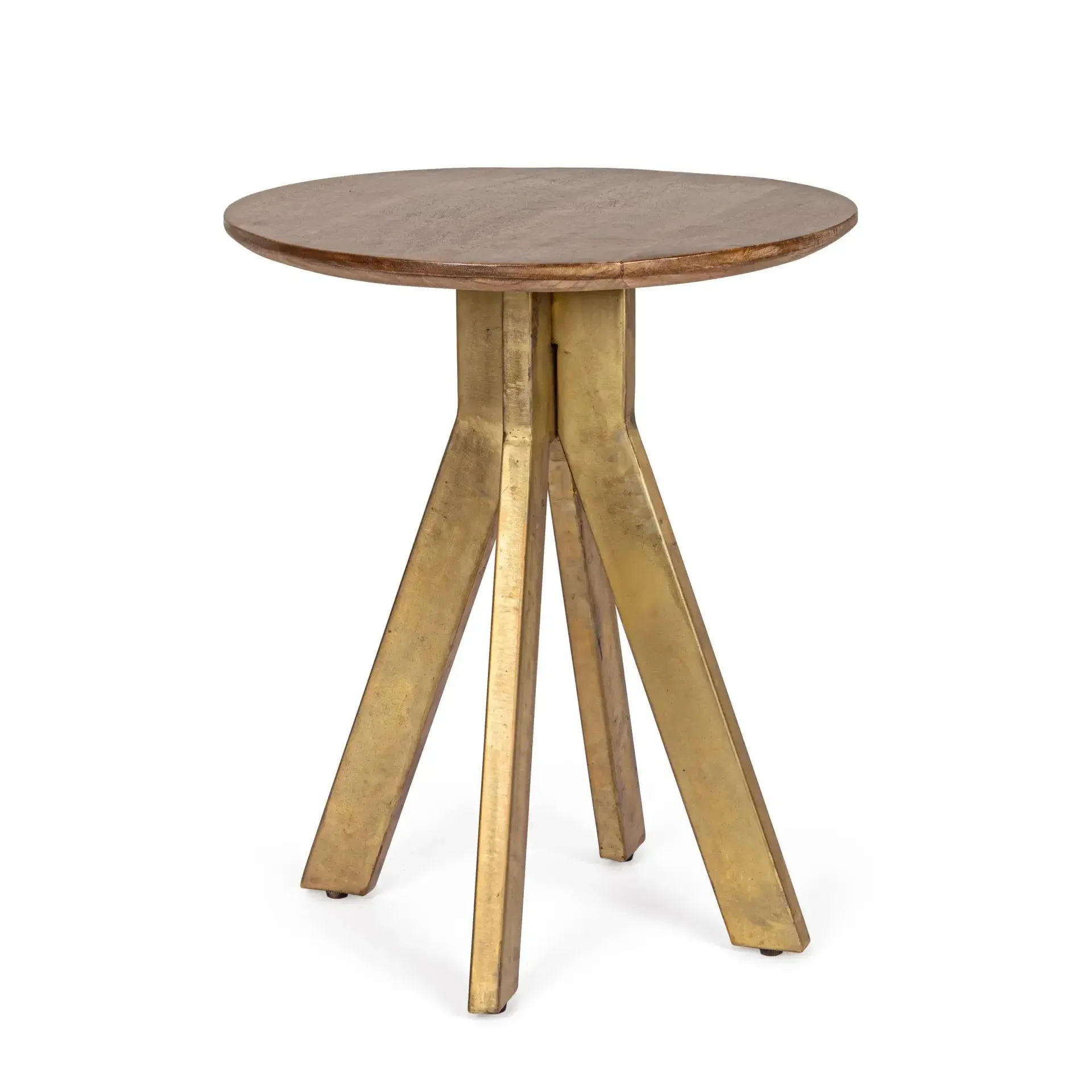 Stolik kawowy SHERMAN Bizzotto mosiężny drewno mango Ø50x50