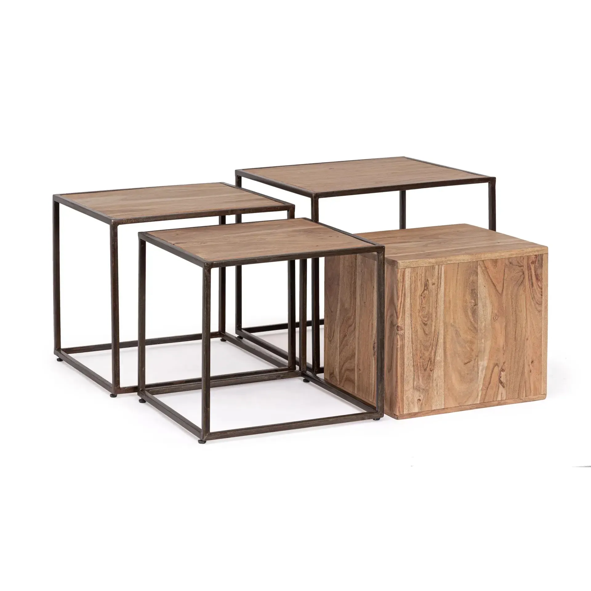 Zestaw stolików kawowych JANAK Bizzotto naturalny drewno akacjowe 38x38x36 | 42x42x39 | 46x46x42 | 50x50x45