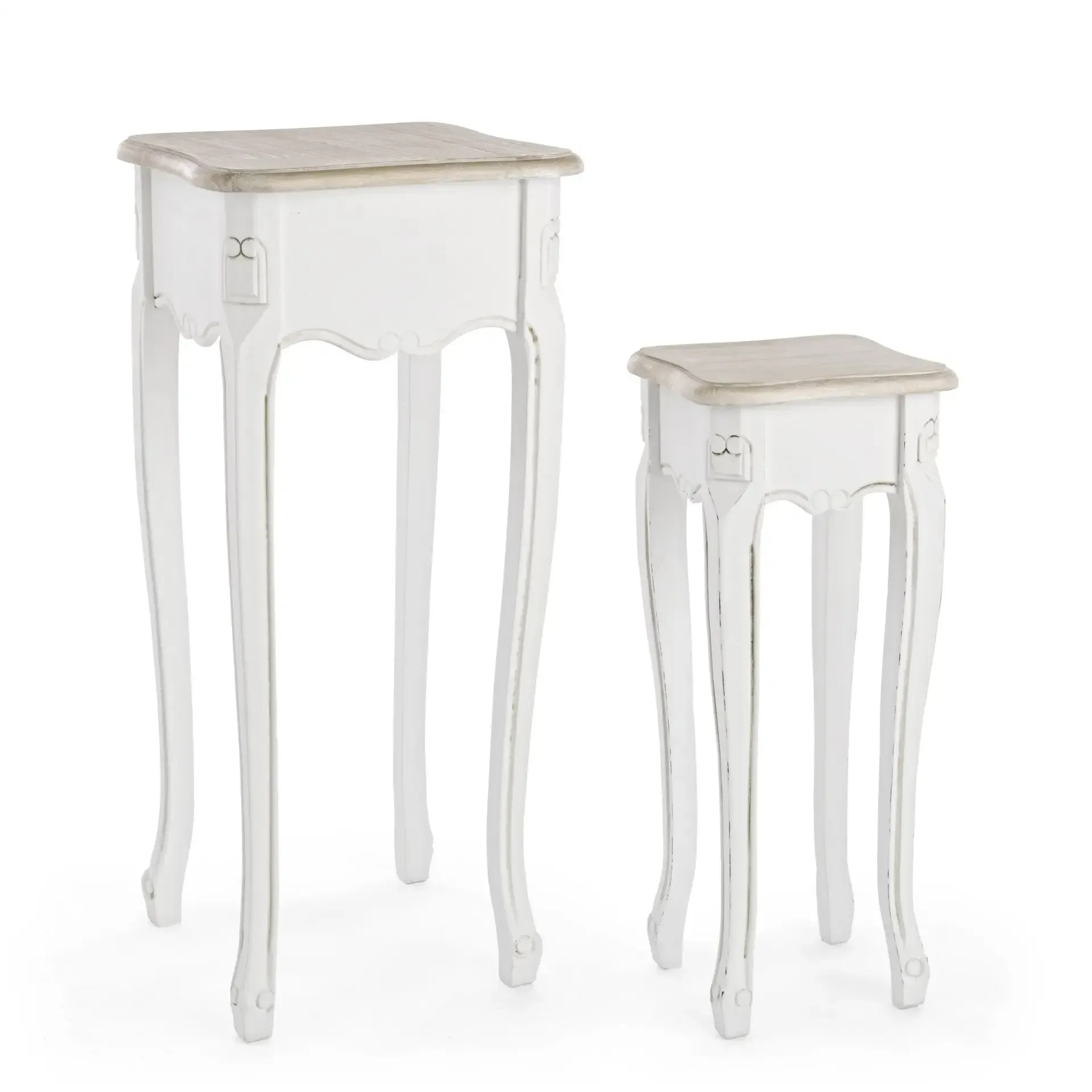 Zestaw stolików kawowych JUSTINE Bizzotto biały MDF 26x26x62 | 36x36x80