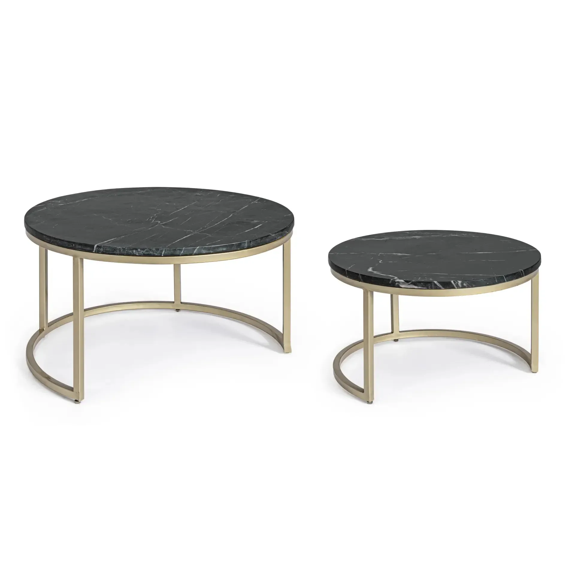 Zestaw stolików kawowych PRESCOTT Bizzotto czarnych marmur + stal Ø75x41 | Ø60x35