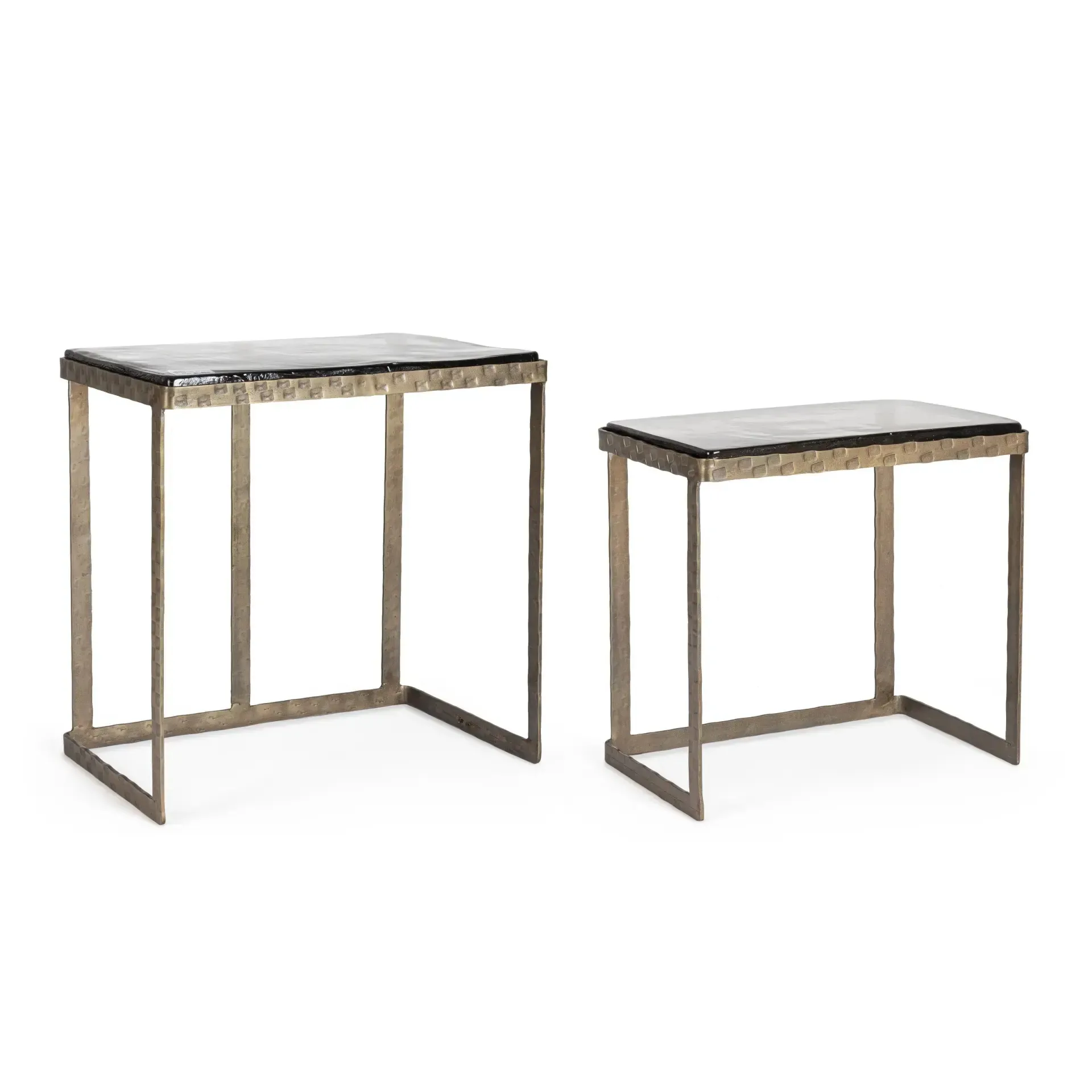 Zestaw stolików kawowych ZAYLA Bizzotto złoty szkło + stal 42x29x42 | 48x33x50