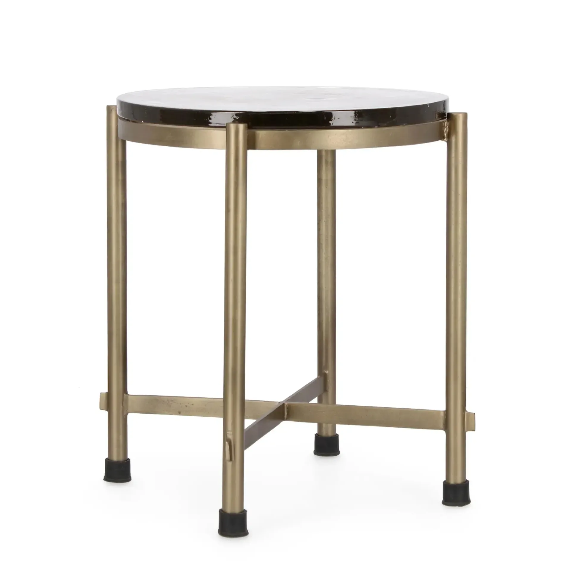 Stolik kawowy ZAYLA Bizzotto mosiężny szkło + stal Ø42x50