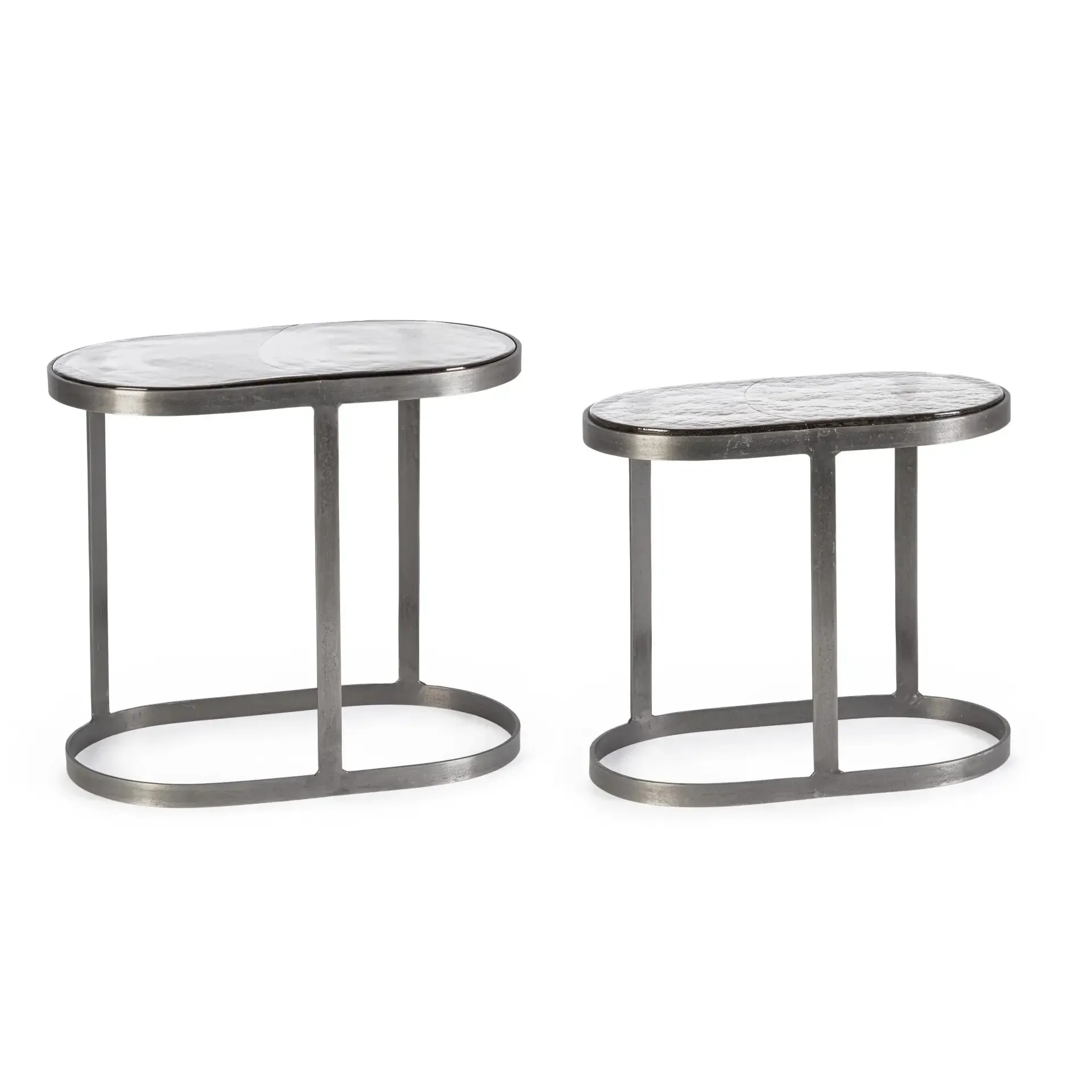 Zestaw stolików kawowych ZAYLA Bizzotto niklowy szkło + stal 45x25x40 | 50x43x50