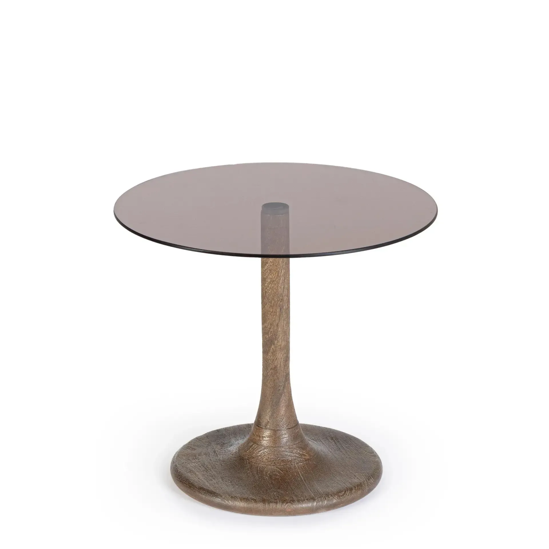 Stolik kawowy ABERDEEN Bizzotto brązowy szkło + drewno Ø45x40