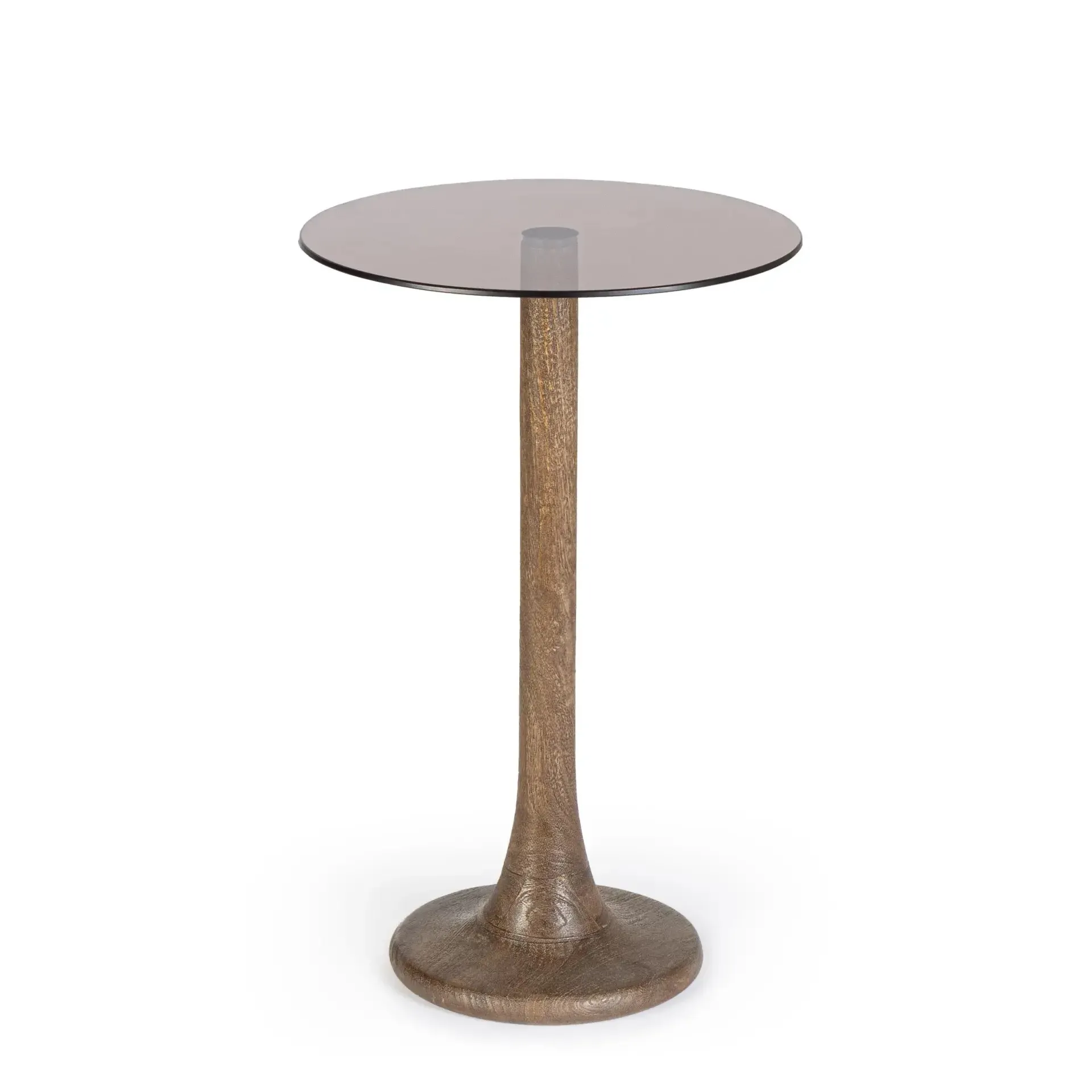 Stolik kawowy ABERDEEN Bizzotto brązowy szkło + drewno Ø35x55