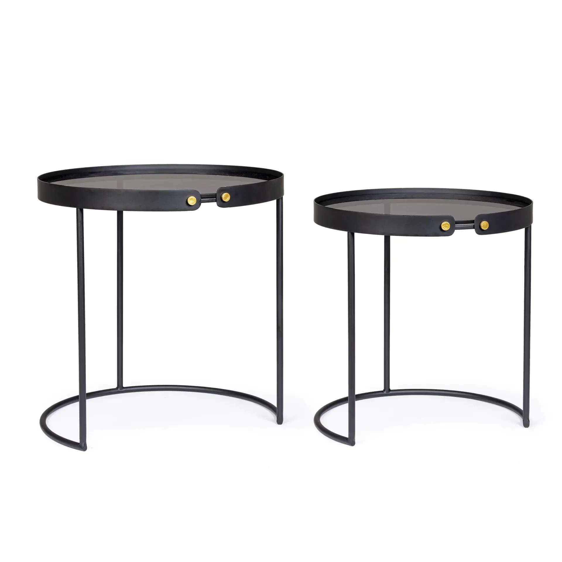 Zestaw stolików kawowych ZEINA Bizzotto czarny szkło + stal Ø43x46 | Ø48.5x51