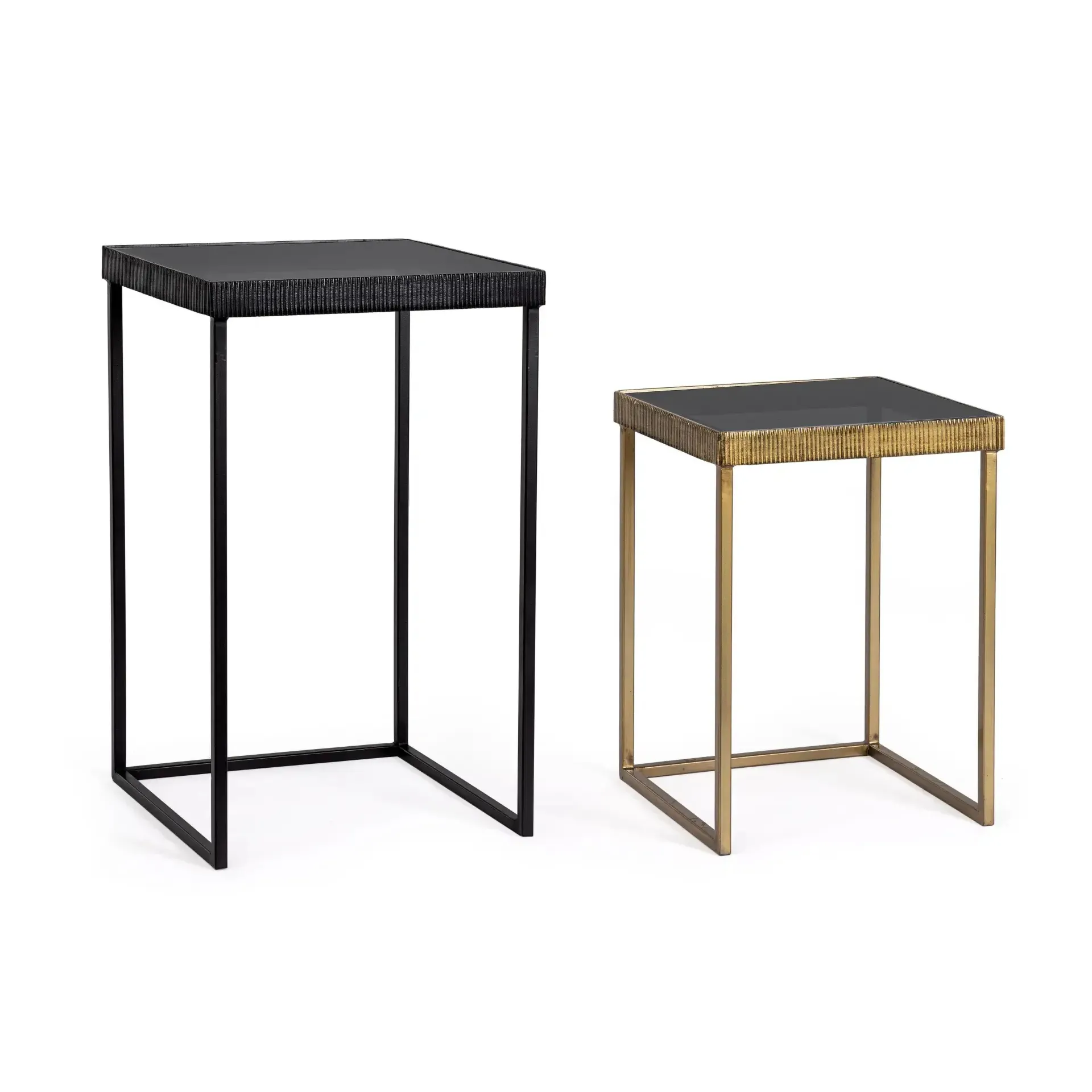 Zestaw stolików kawowych YAMIR Bizzotto czarny | złoty szkło + stal 35x35x58 | 40x40x66