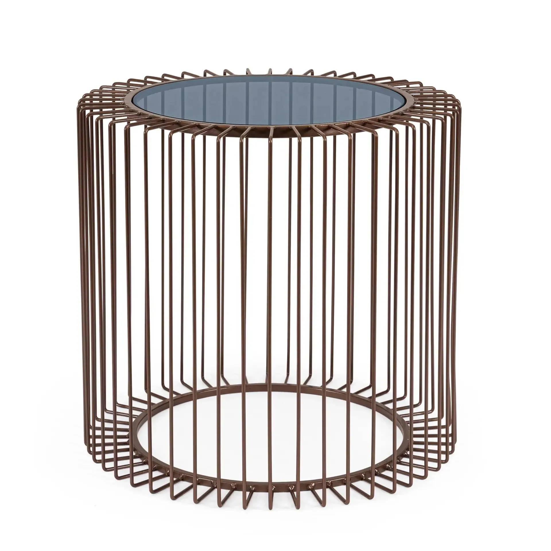 Stolik kawowy KIERAN Bizzotto brązowy szkło + stal Ø50x48