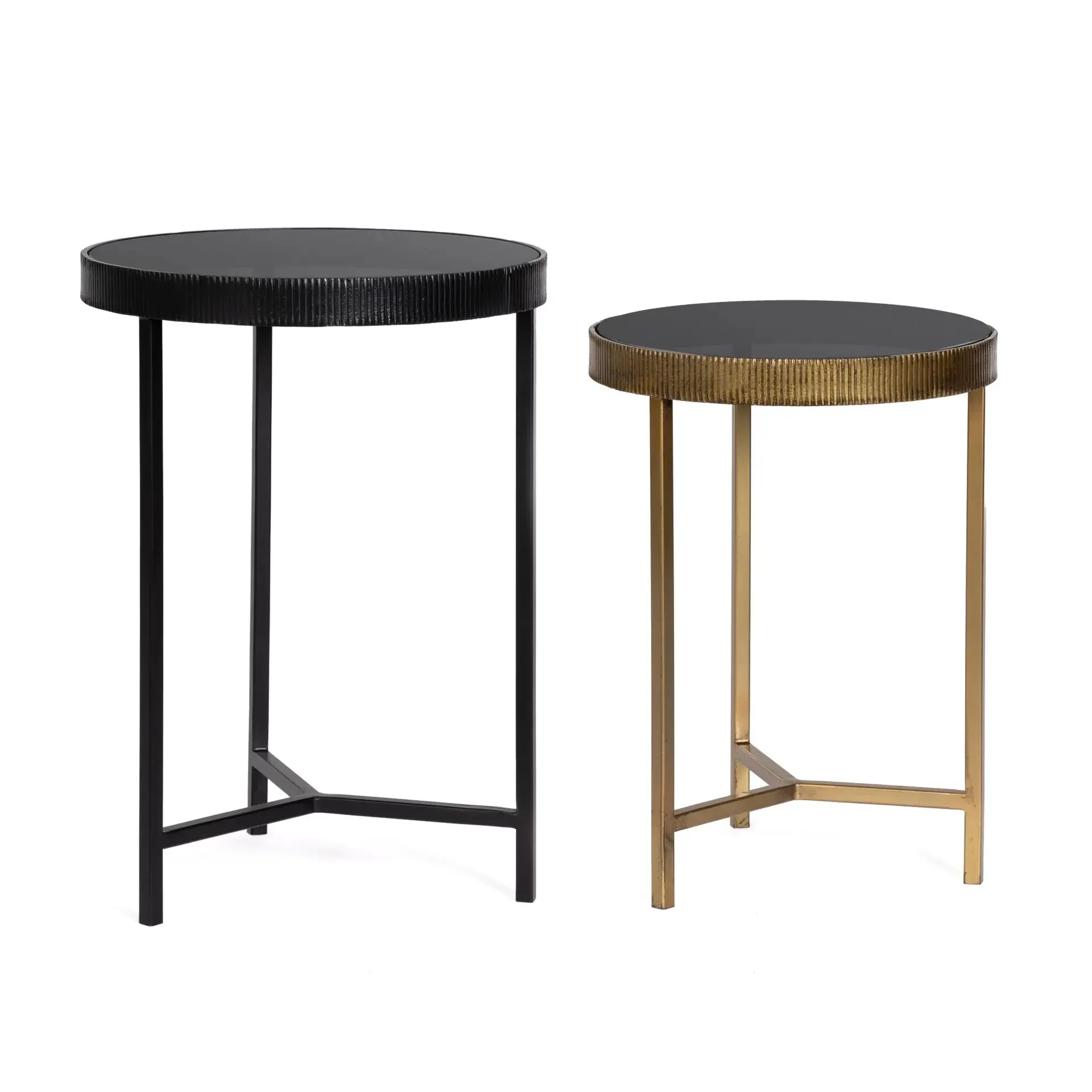 Zestaw stolików kawowych YAMIR Bizzotto czarny | złoty szkło + stal Ø35x48 | Ø40x56
