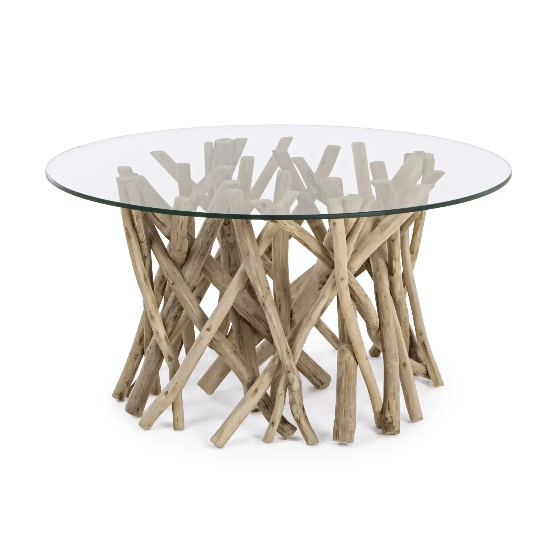 Stolik kawowy SAMIRA Bizzotto naturalny szkło + drewno Ø80x40