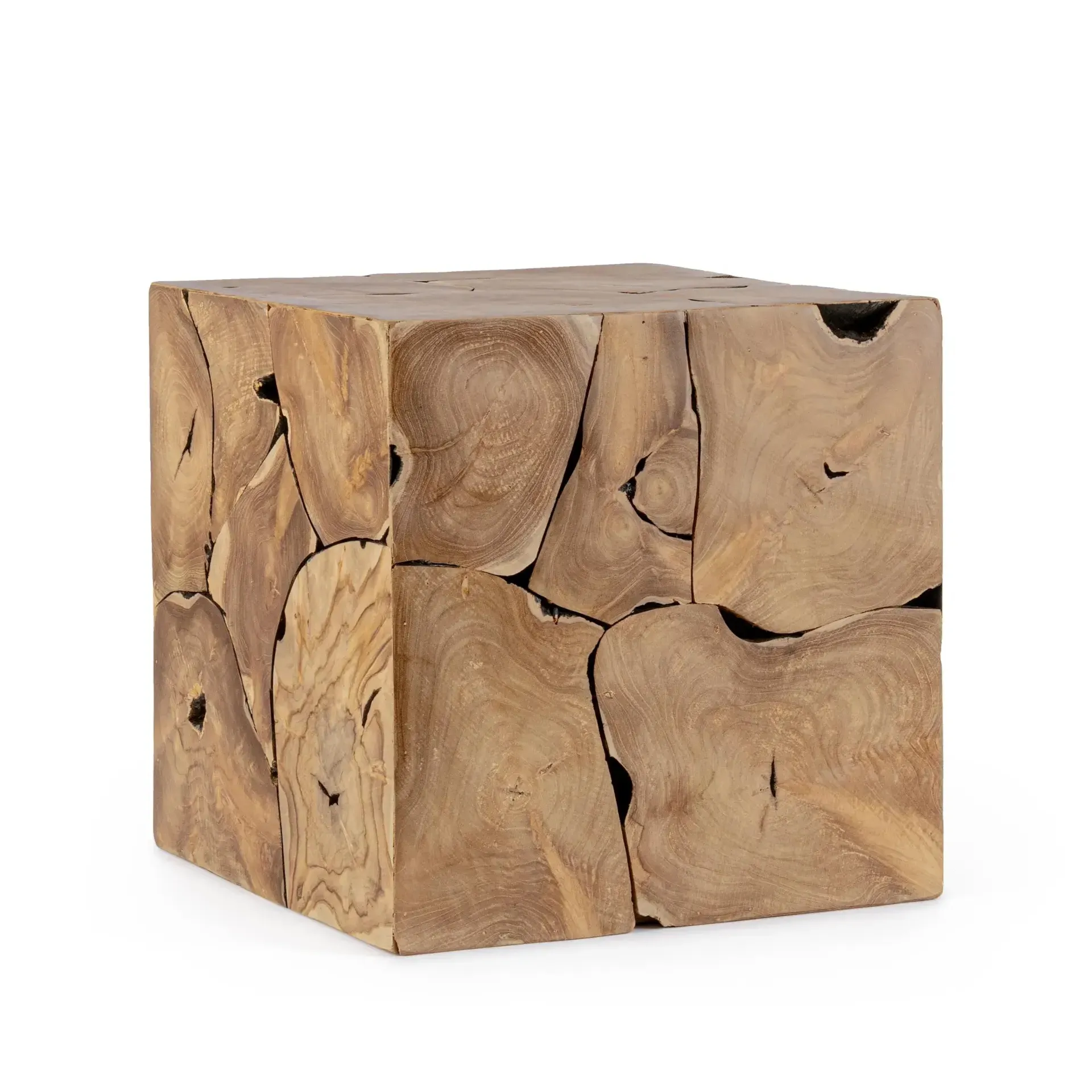 Stolik kawowy kostka ELWOOD Bizzotto naturalny drewniany 40x40x40