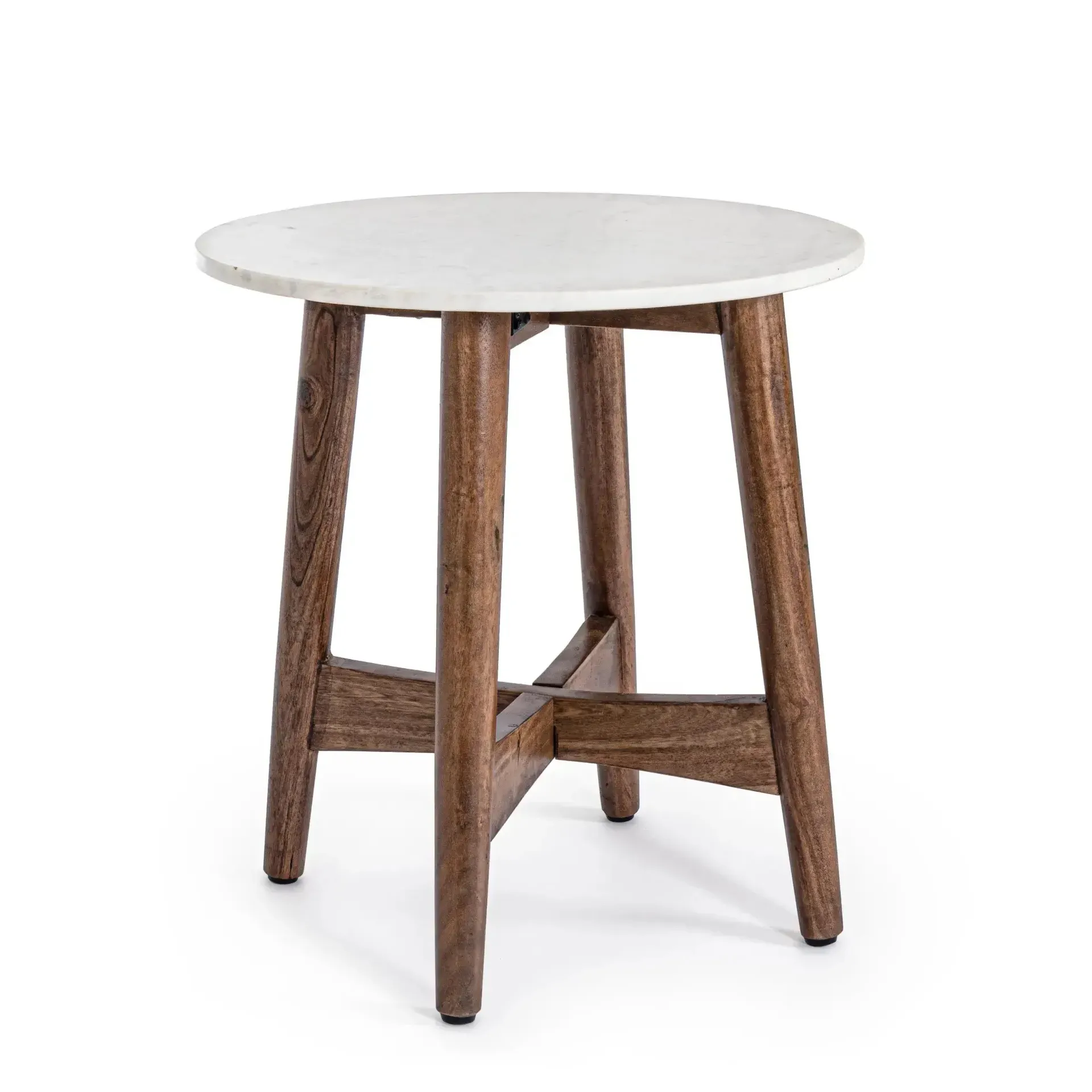 Stolik kawowy ALBANY Bizzotto biały marmur + drewno Ø52x55