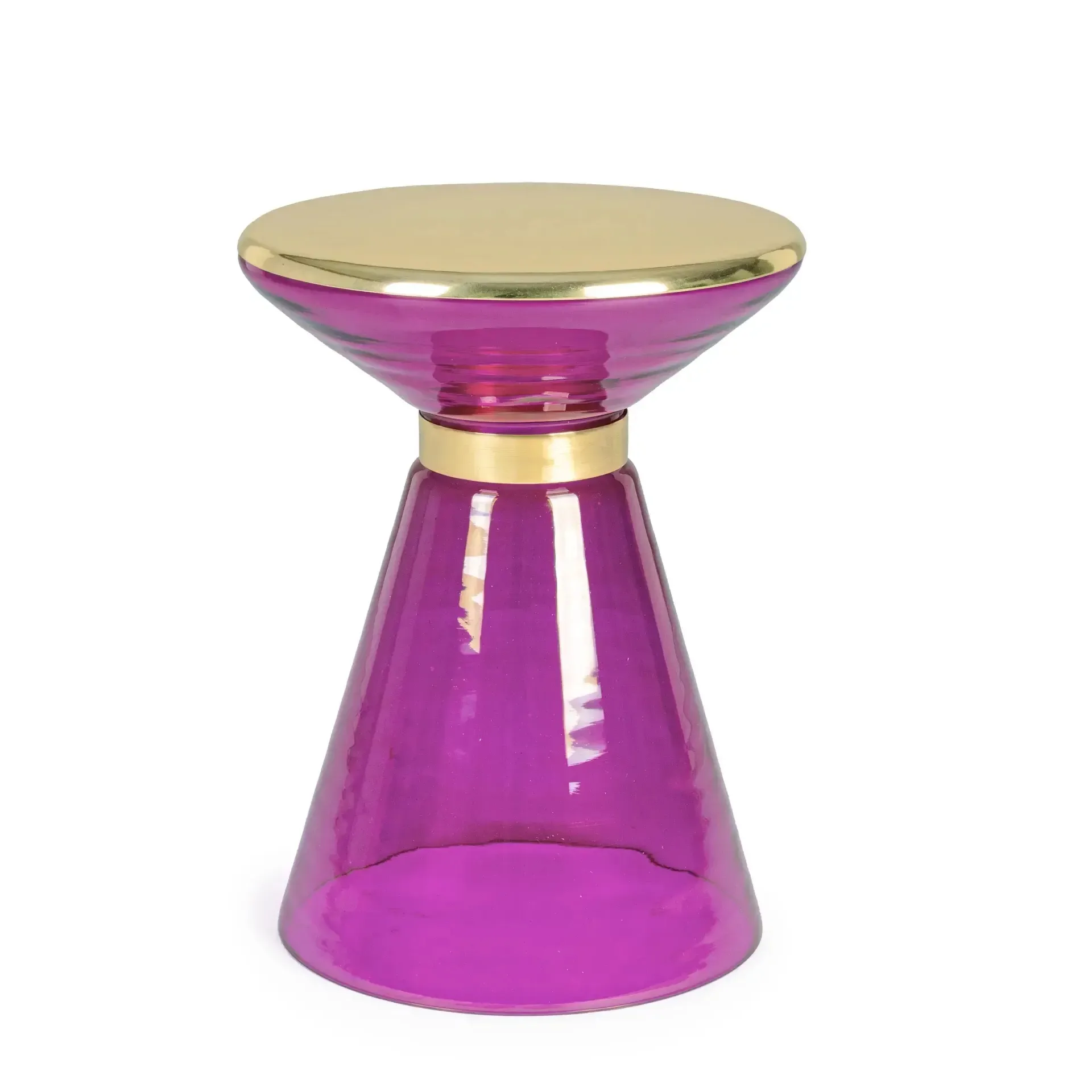 Stolik kawowy w stylu glamour MERIEL Bizzotto różowy szkło + stal Ø36x46