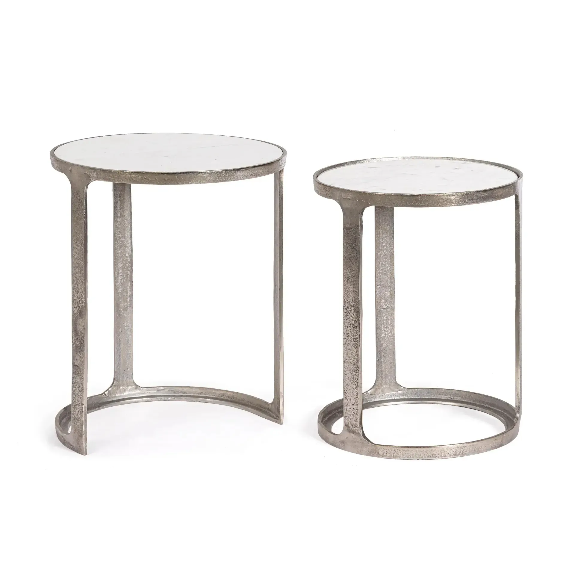 Zestaw stolików kawowych JANIRA Bizzotto biały marmur + aluminium Ø40x51 | Ø46x56