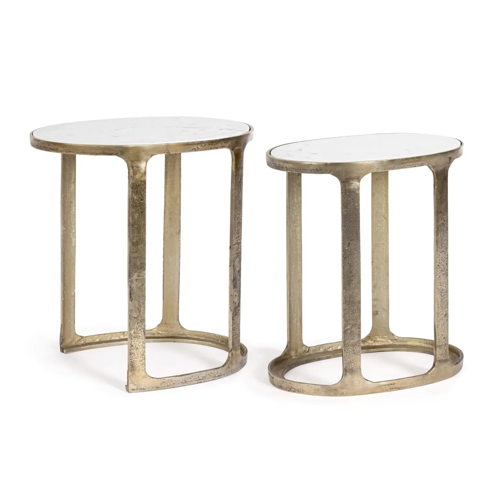 Zestaw stolików kawowych JANIRA Bizzotto biały marmur + aluminium 47x32x51 | 55x39x56
