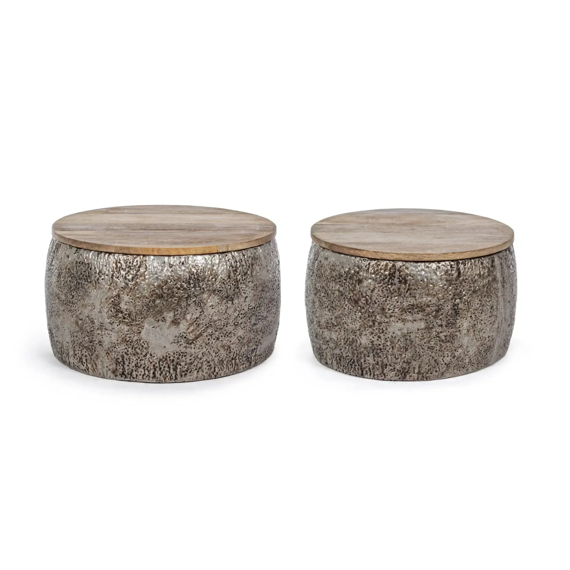 Zestaw stolików kawowych KALINDI Bizzotto jansobrązowy drewno + stal Ø51x28 | Ø60x30