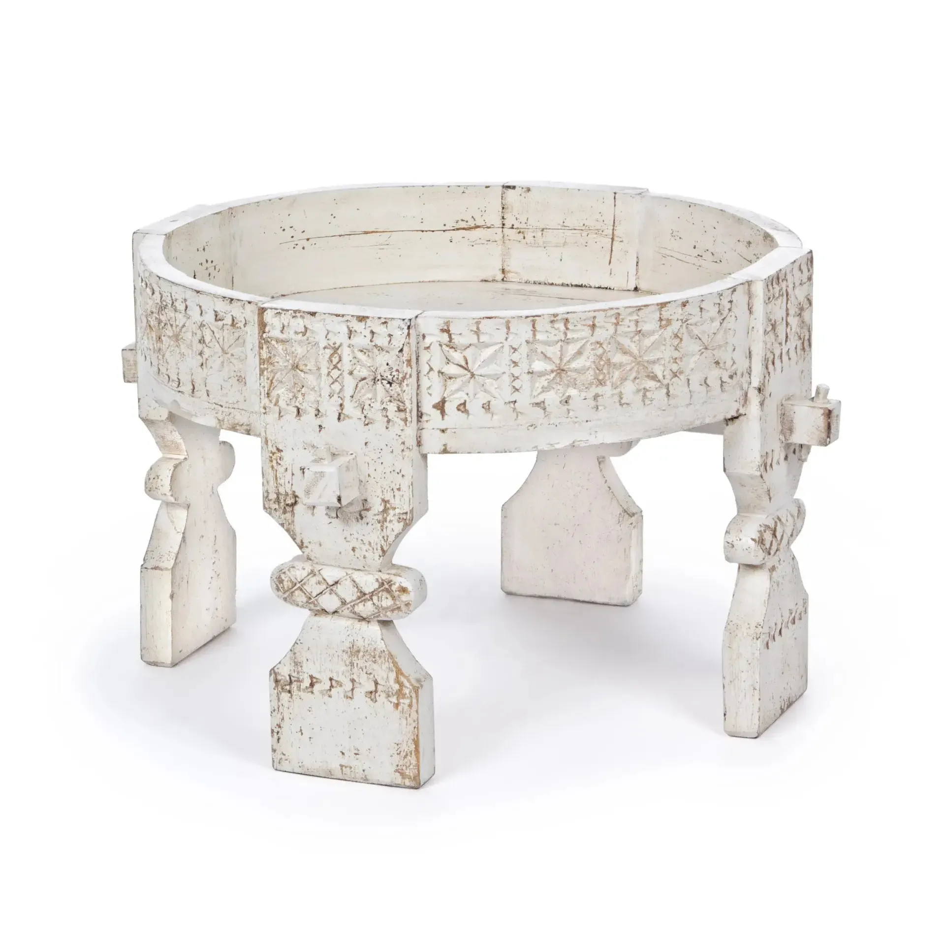 Stolik kawowy YASIR Bizzotto biały drewniany Ø50x35