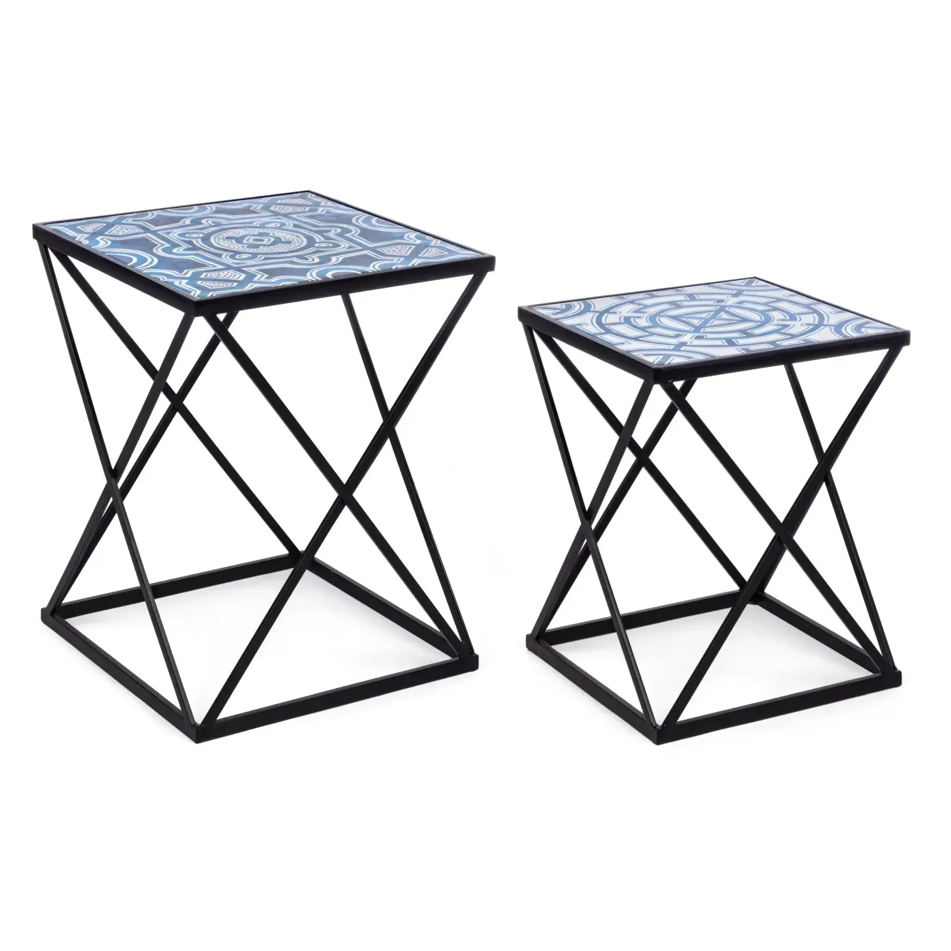 Zestaw stolików kawowych NEAPOLIS Bizzotto czarnych stal + MDF 36x36x47 | 42x42x55