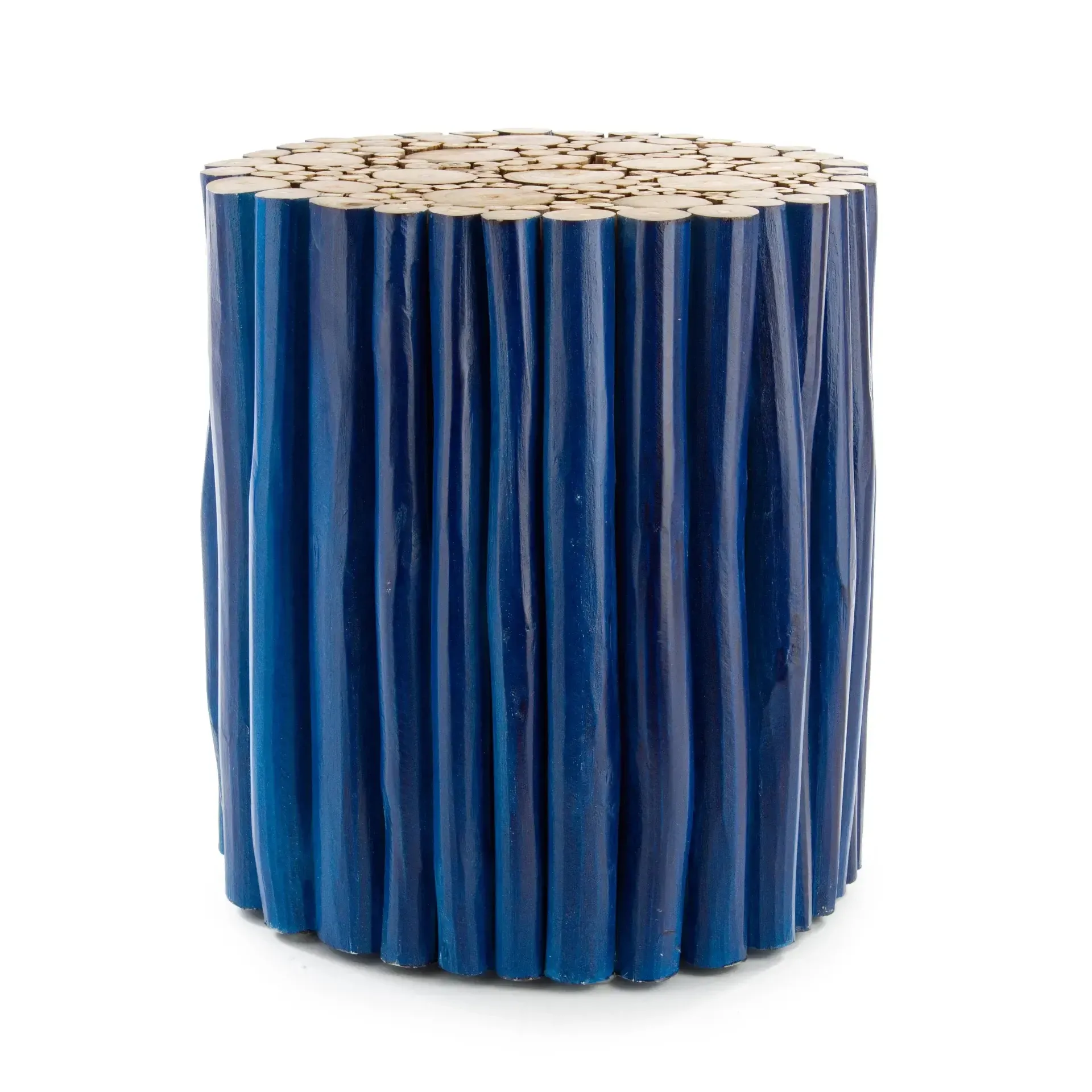 Stolik kawowy GUADALUPE Bizzotto niebieski drewniany Ø38x40