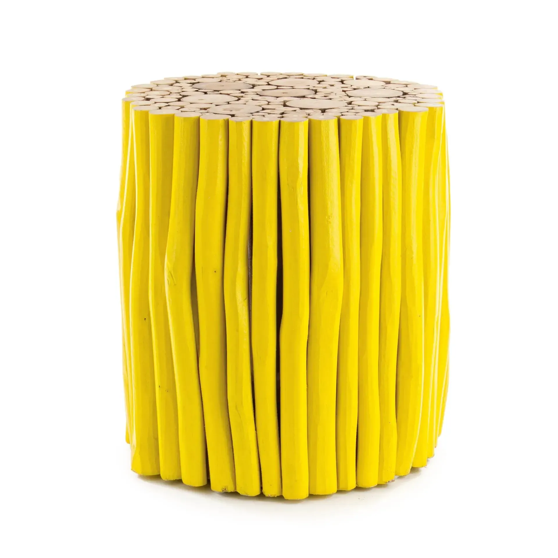 Stolik kawowy GUADALUPE Bizzotto zółty drewniany Ø38x40