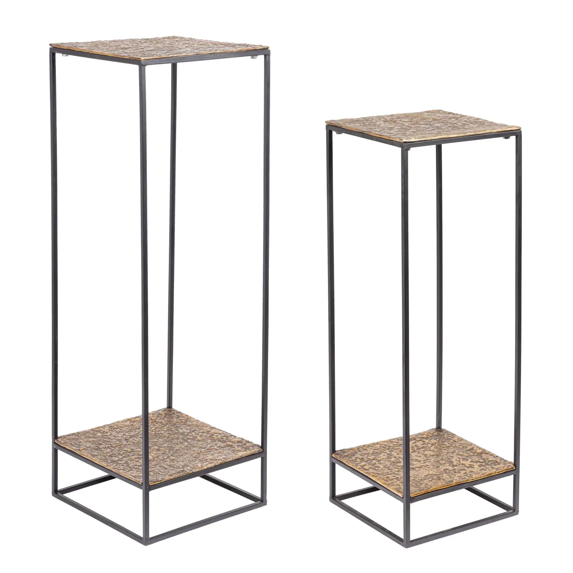 Zestaw stolików kawowych MYSORE Bizzotto złotych aluminium + stal 35x35x103 | 40x40x123