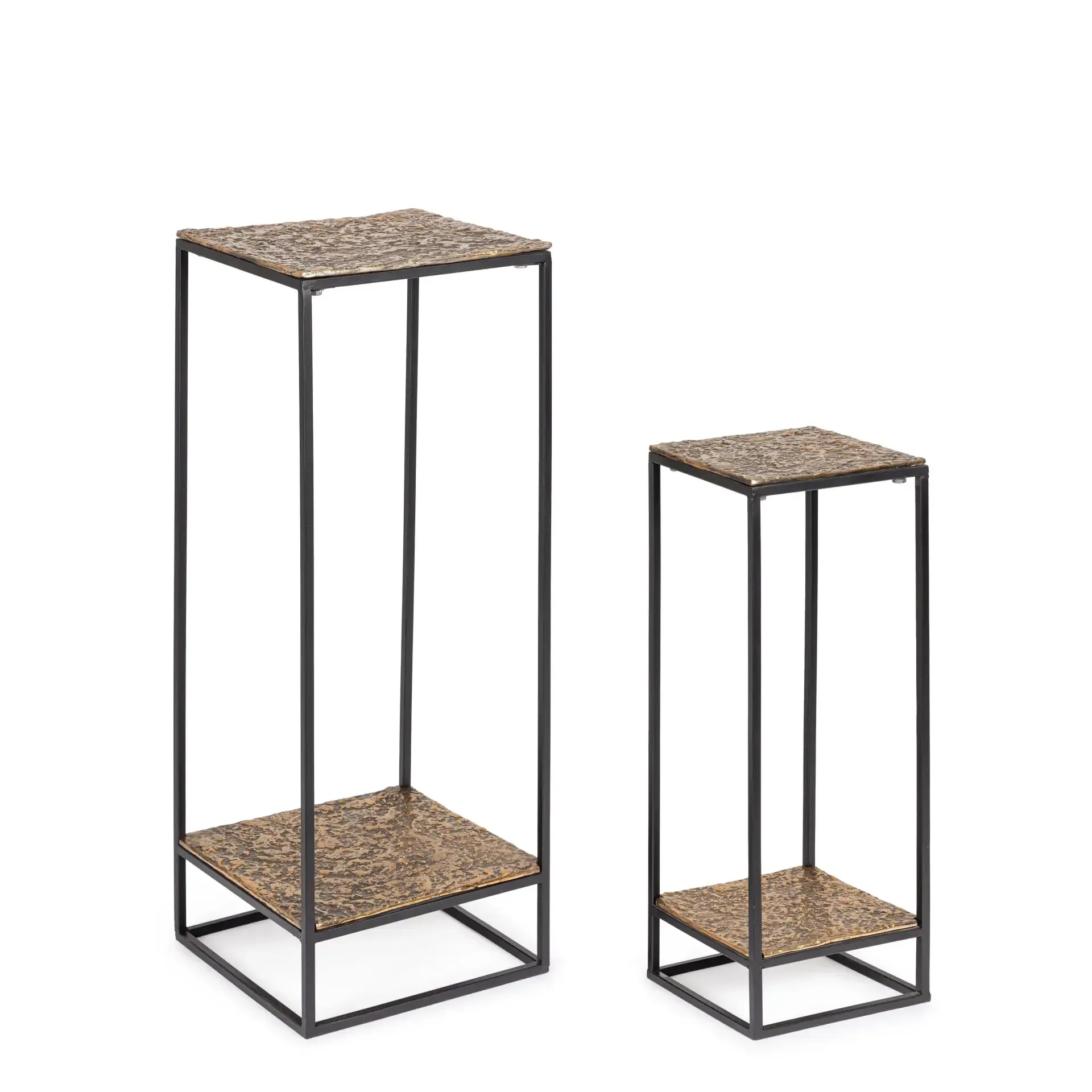 Zestaw stolików kawowych MYSORE Bizzotto złotych aluminium + stal 25x25x72 | 35x35x91