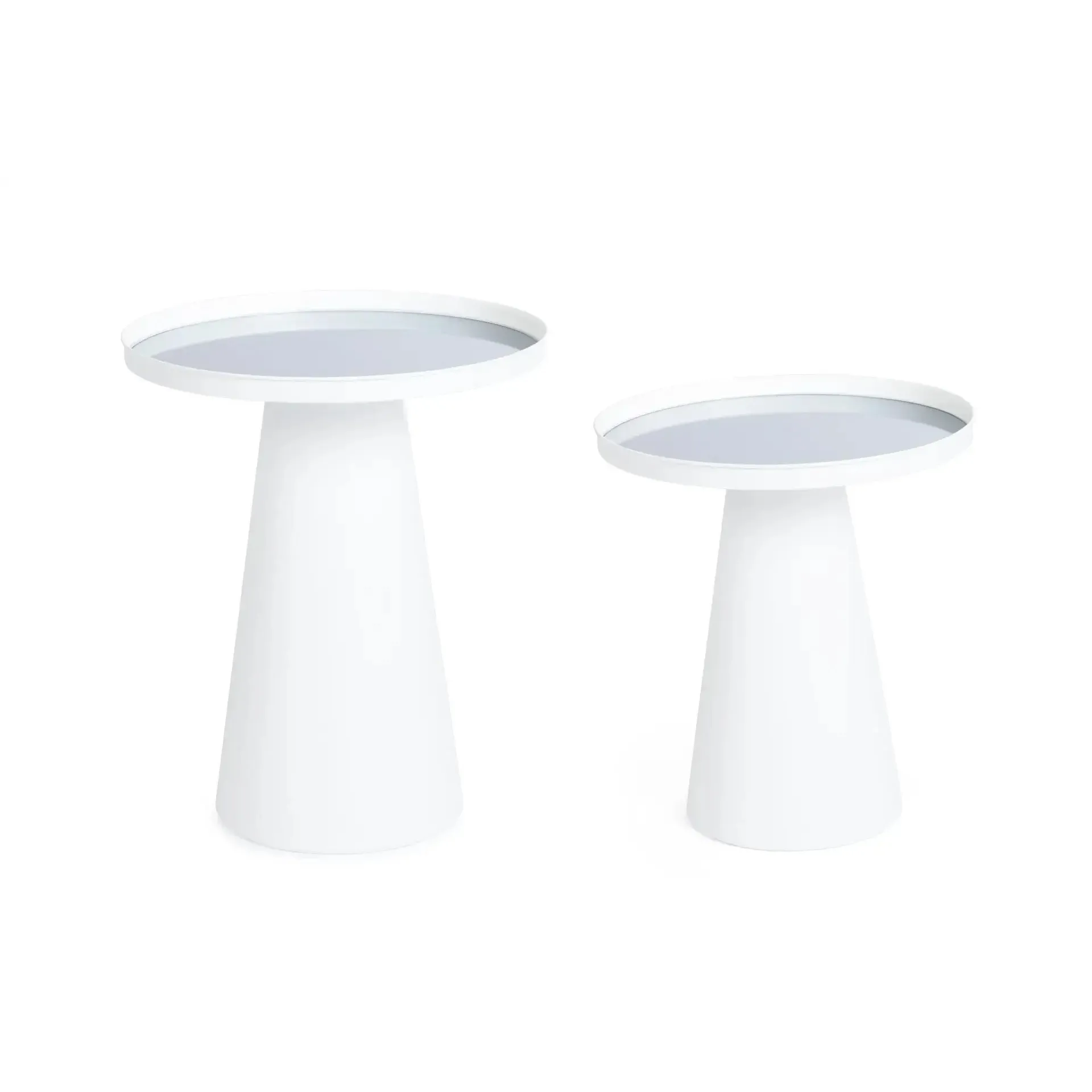 Zestaw stolików kawowych REFLEX Bizzotto białych szkło + stal Ø36x40 | Ø40,5x47,5