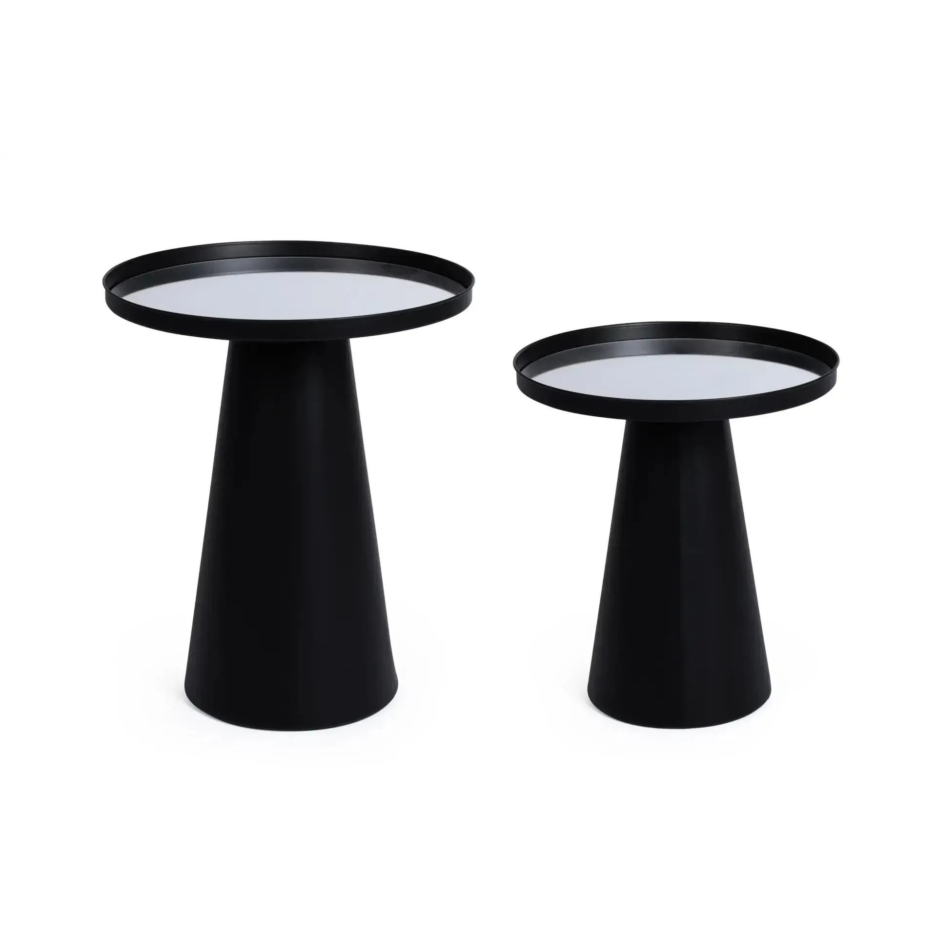 Zestaw stolików kawowych REFLEX Bizzotto czarnych szkło + stal Ø36x40 | Ø40,5x47,5