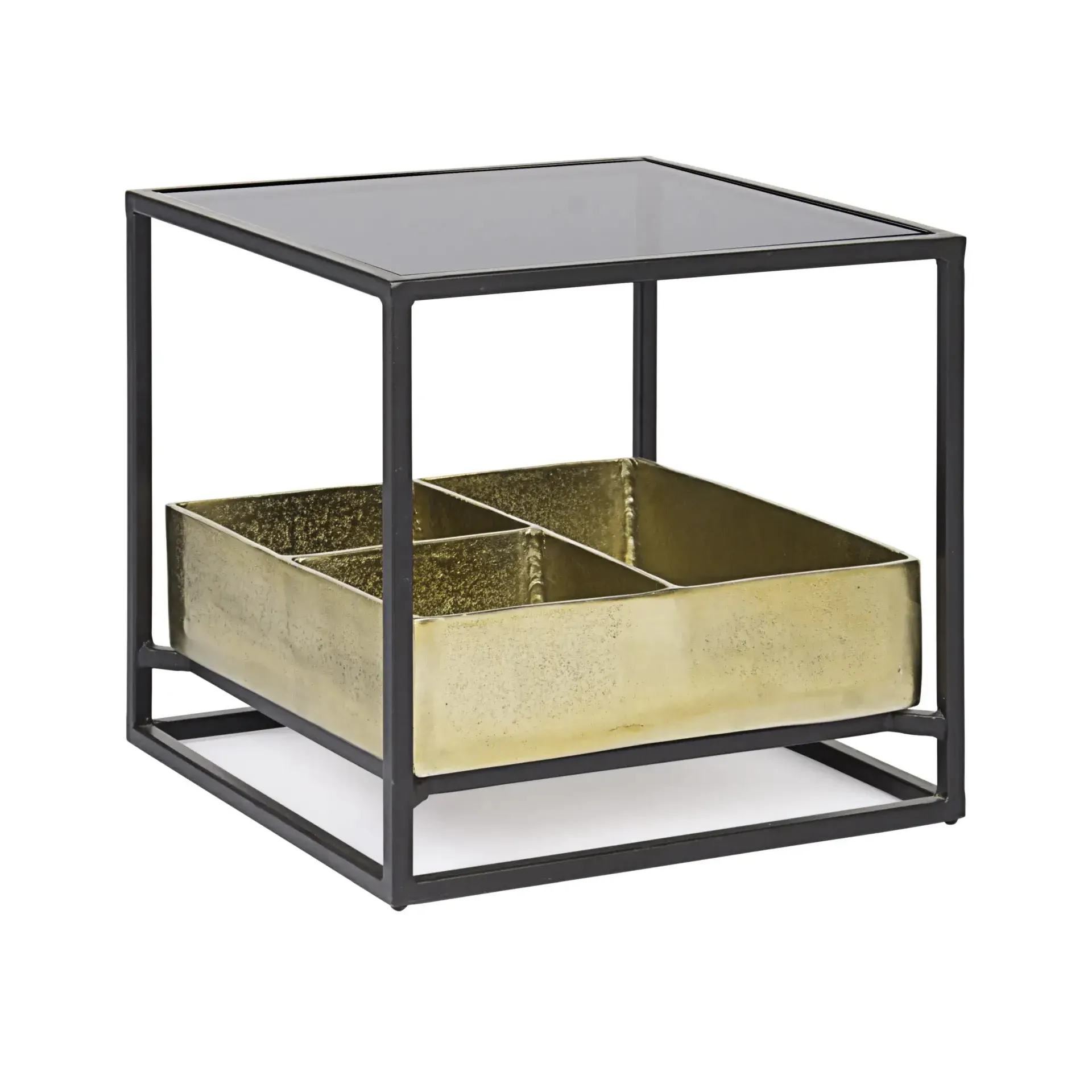 Stolik kawowy w stylu glamour MAVILA Bizzotto czarny szkło + aluminium + stal 42x42x40