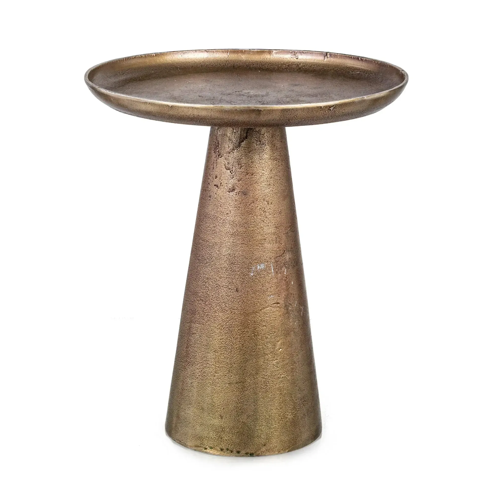 Stolik kawowy w stylu glamour KULVIR Bizzotto brązowy szkło + aluminium z wykończeniem mosiężnym Ø39x46