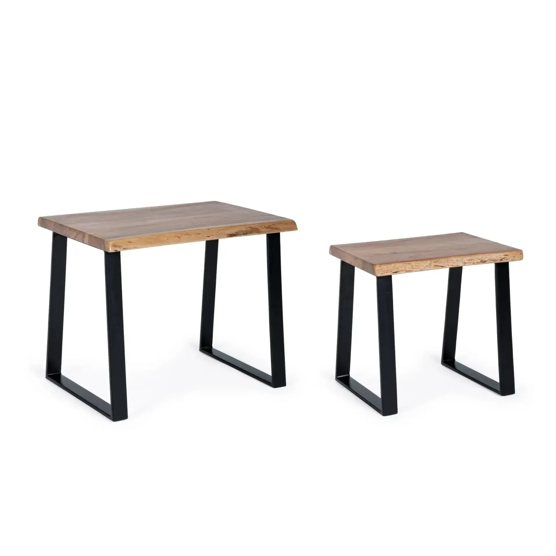 Zestaw stolików kawowych ARTUR Bizzotto naturalnych drewno + stal 41x35x40 | 55x40x46