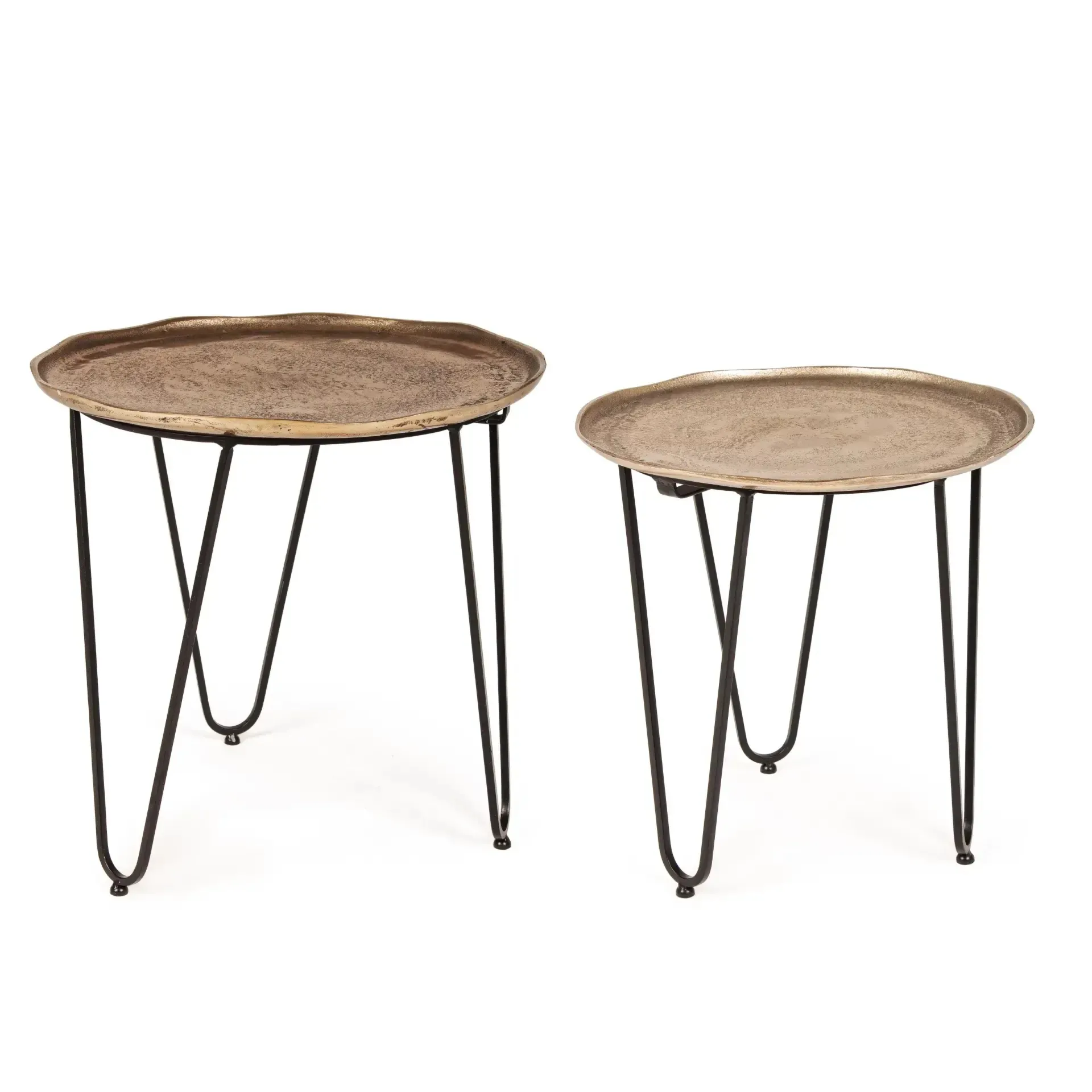 Zestaw stolików kawowych AMIRA Bizzotto brązowych aluminium + stal Ø40x41 | Ø47x46