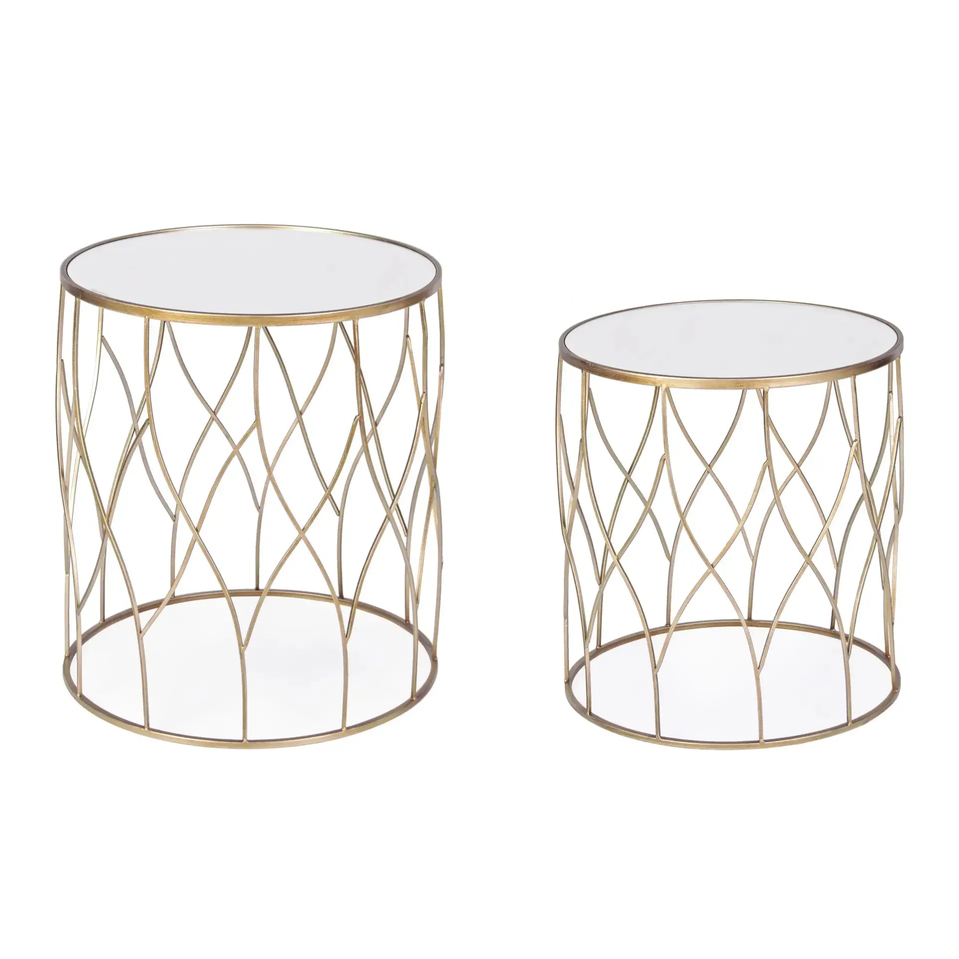 Zestaw stolików kawowych ELENOR Bizzotto złotych szkło + stal Ø43x46 | Ø48x51