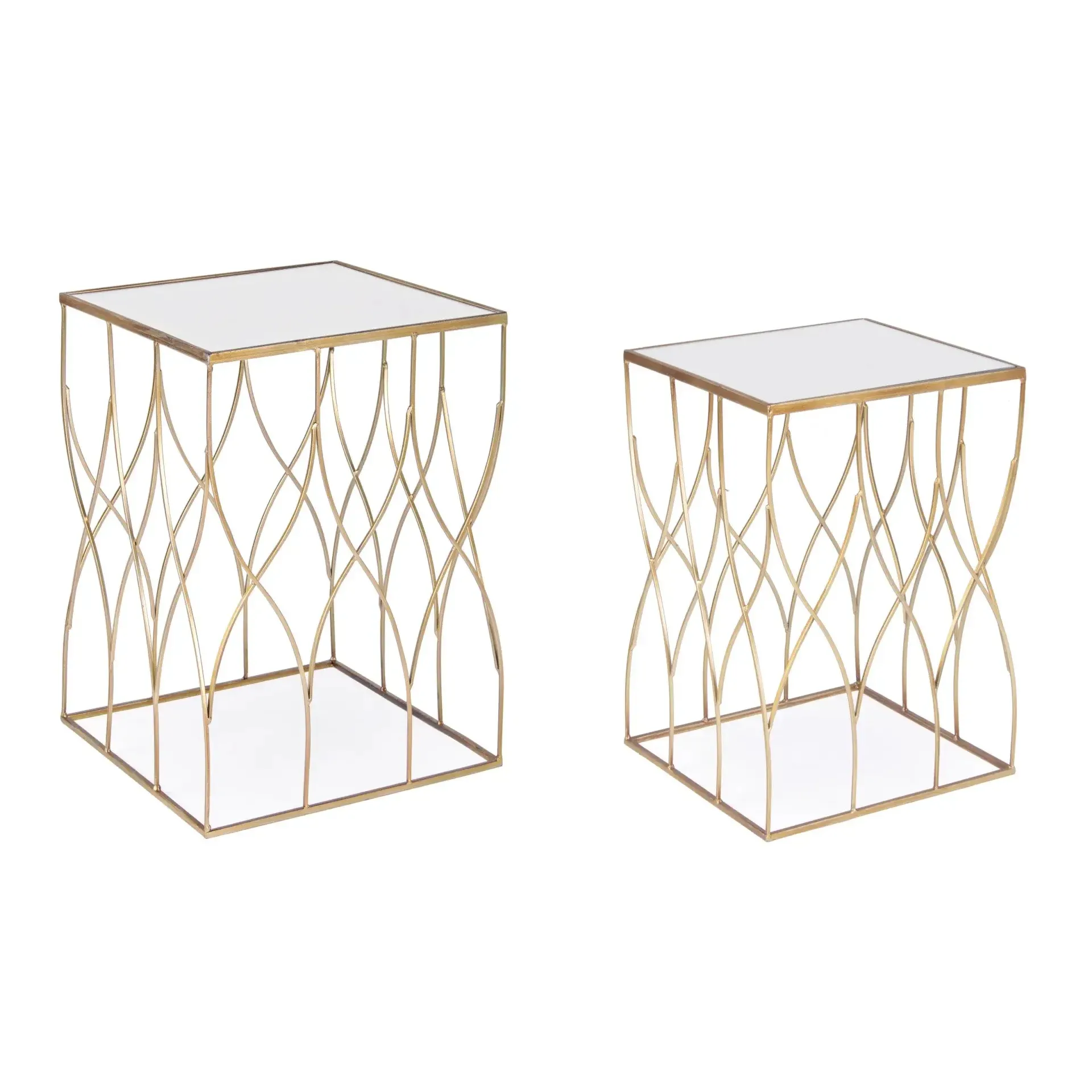 Zestaw stolików kawowych ELENOR Bizzotto złotych szkło + stal 36x36x51 | 41x41x56